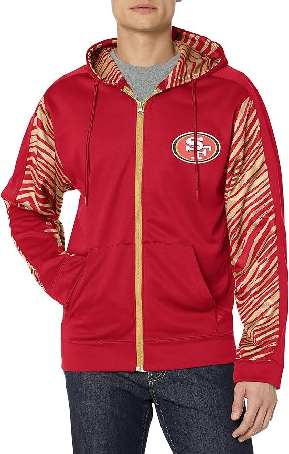 Zubaz NFL SAN FRANCISCO 49ERS TEAM COLOR FULL ZIP HOOD W/ 2-COLOR ZEBRA ACCENTS XXL