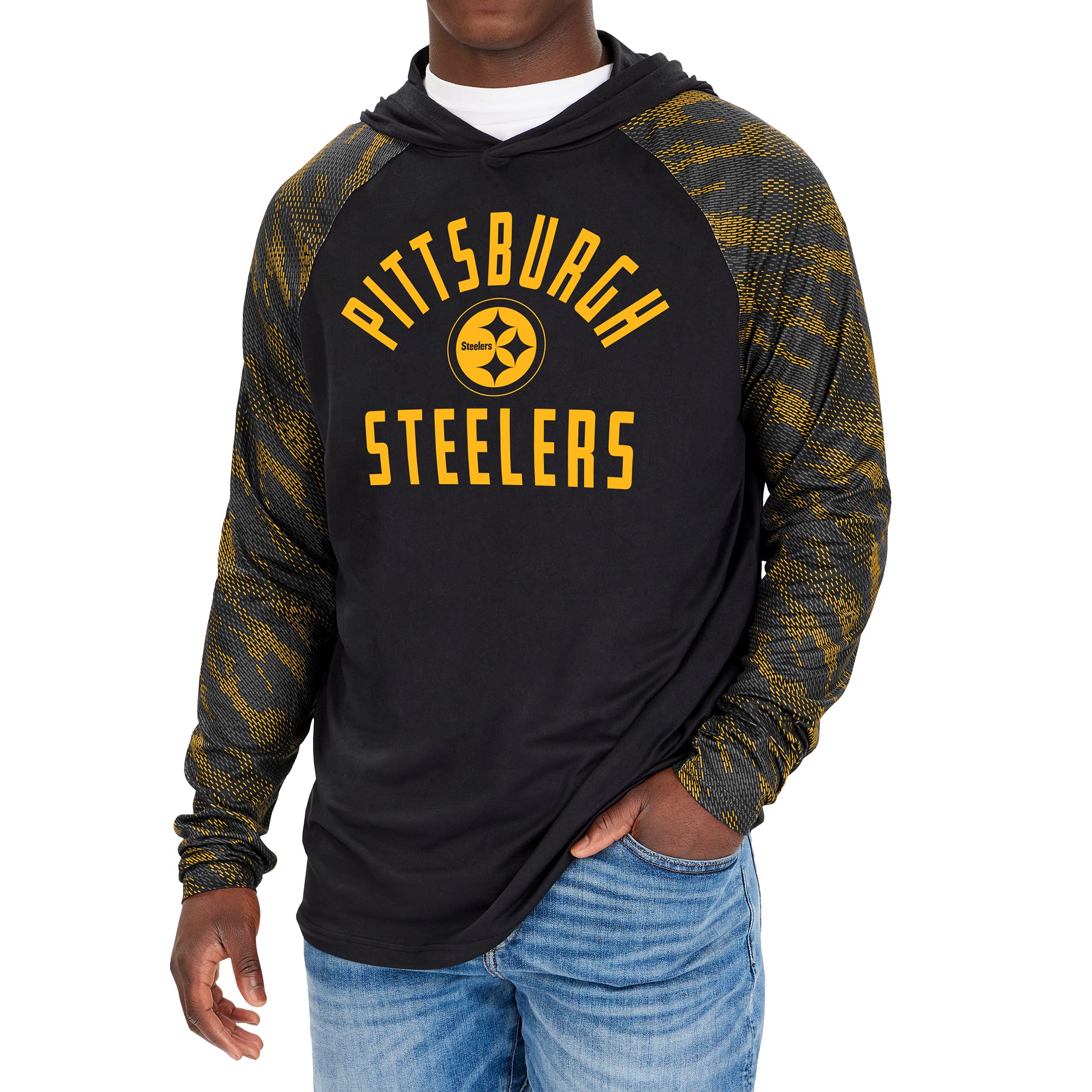 Zubaz NFL Men's Pittsburgh Steelers Viper Print Pullover Hooded Sweatshirt