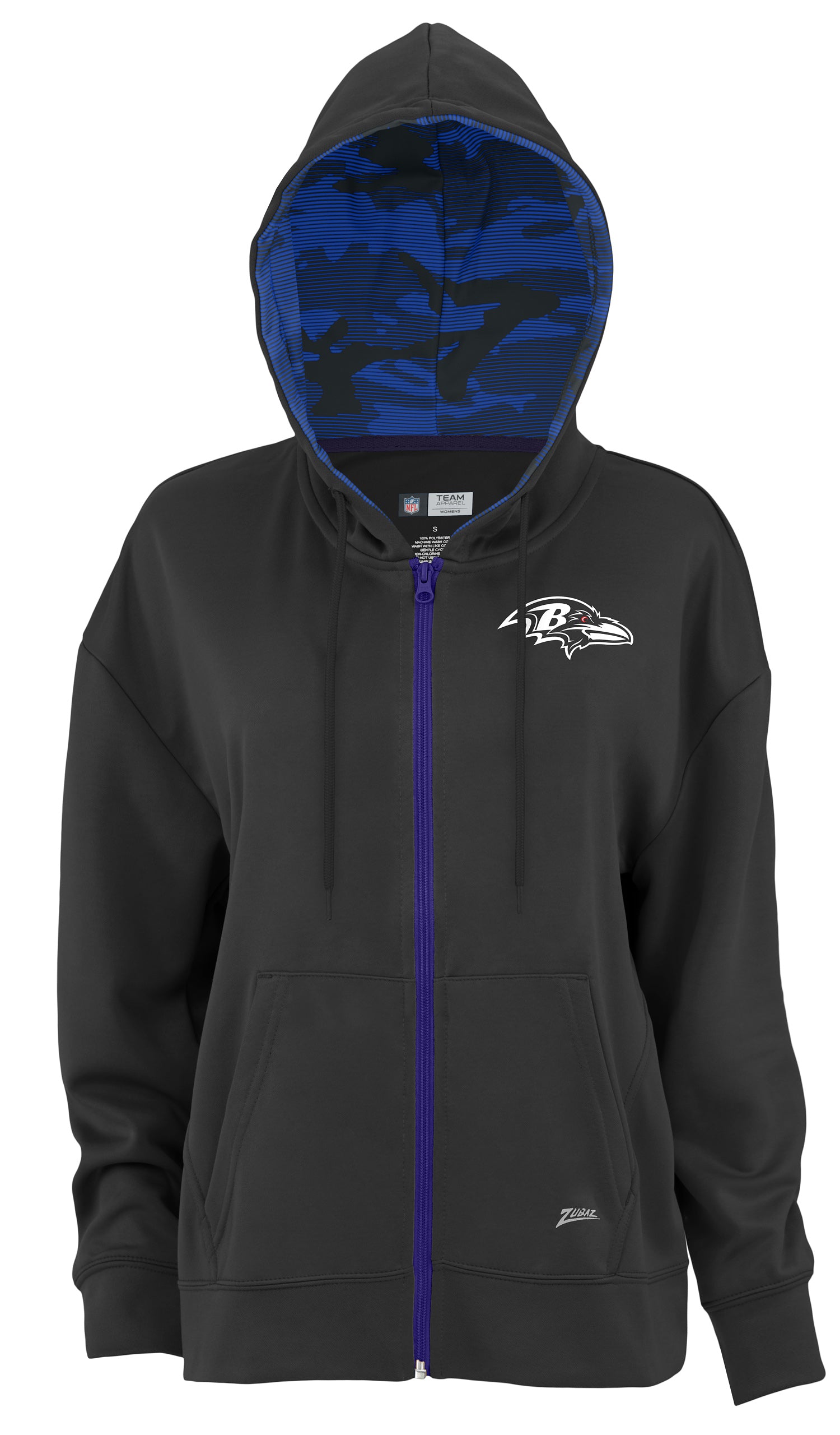 Zubaz NFL Women's Standard Full Zip Hoodie Baltimore Ravens