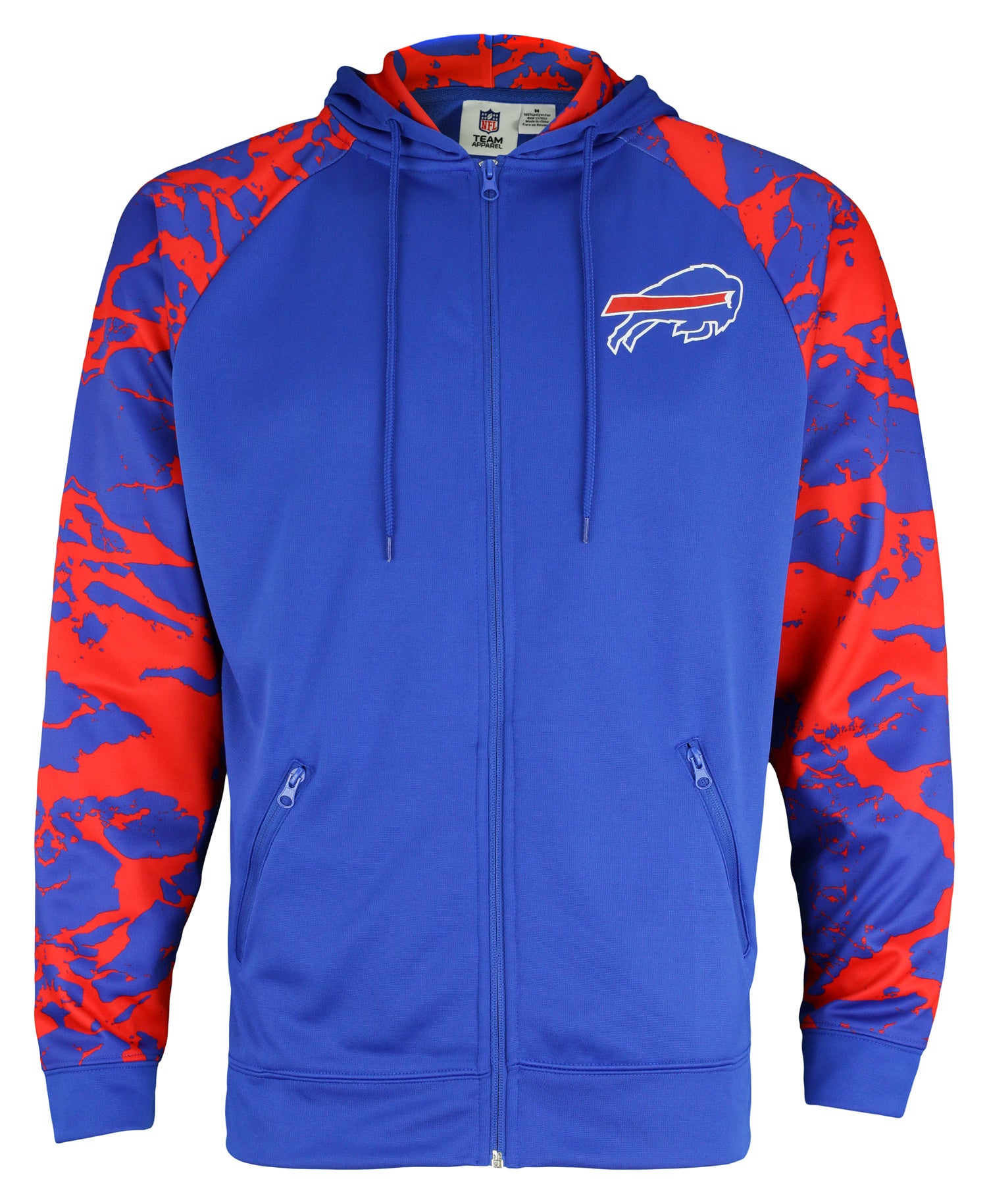 Zubaz NFL Men's Buffalo Bills Performance Full Zip Hoodie with Lava Sleeves