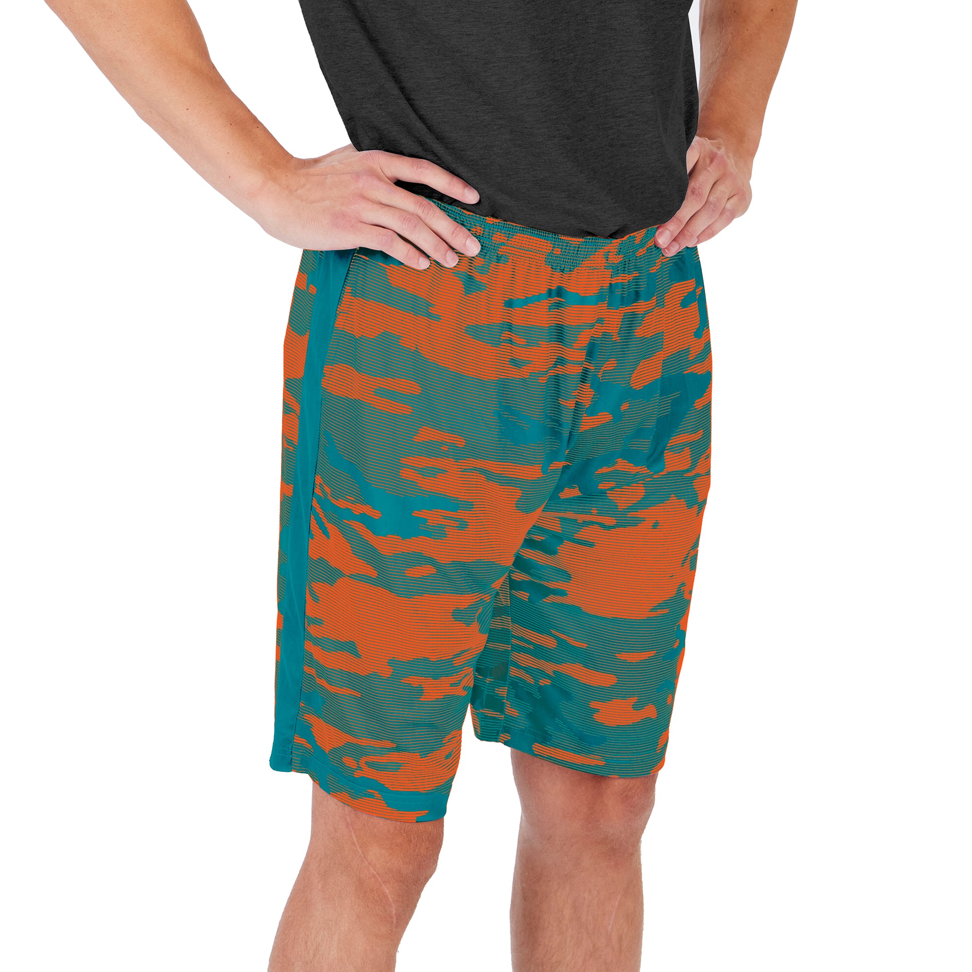 Zubaz Men's NFL Miami Dolphins Lightweight Camo Lines Shorts with Logo