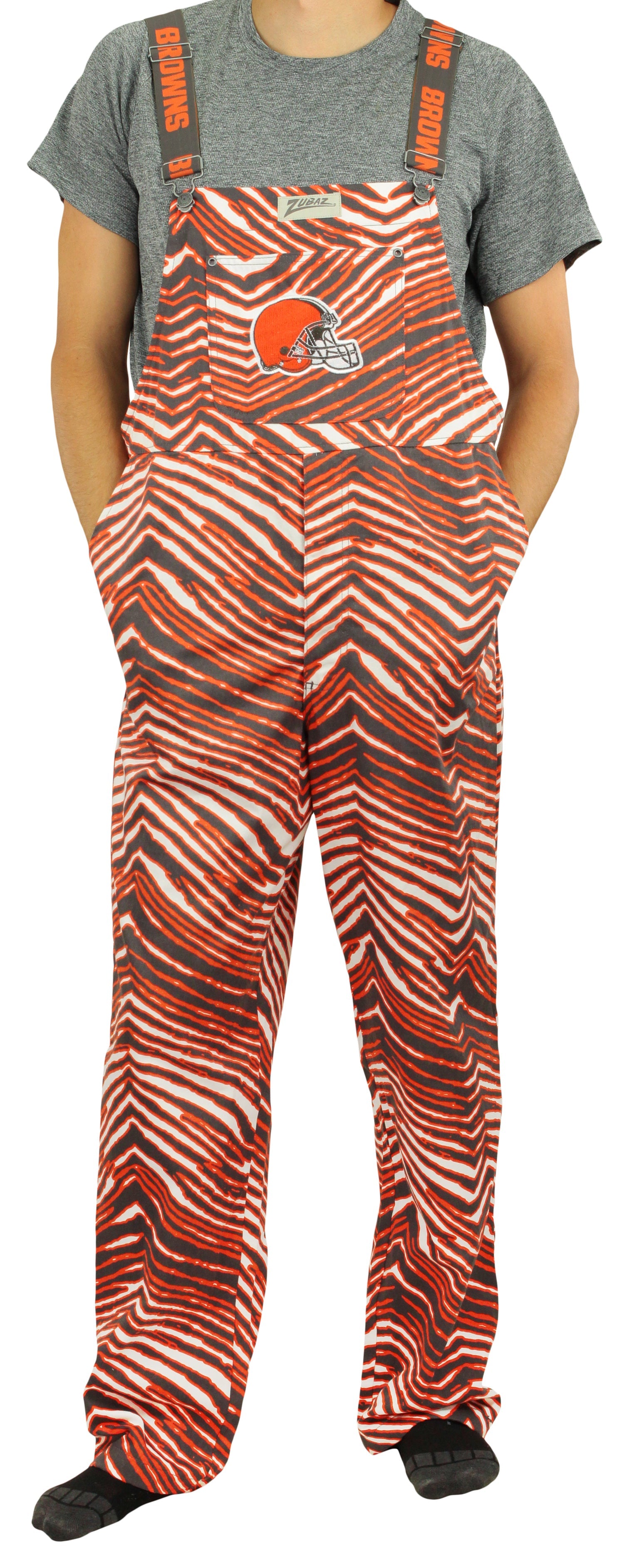 Zubaz NFL Men's Cleveland Browns Zebra Printed Team Bib Overalls