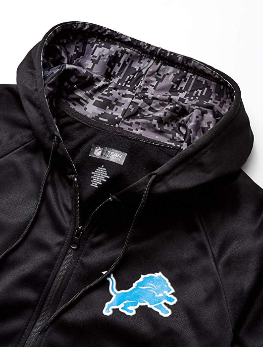 Zubaz NFL Men's Detroit Lions Full Zip Digital Camo Hood Hoodie, Black