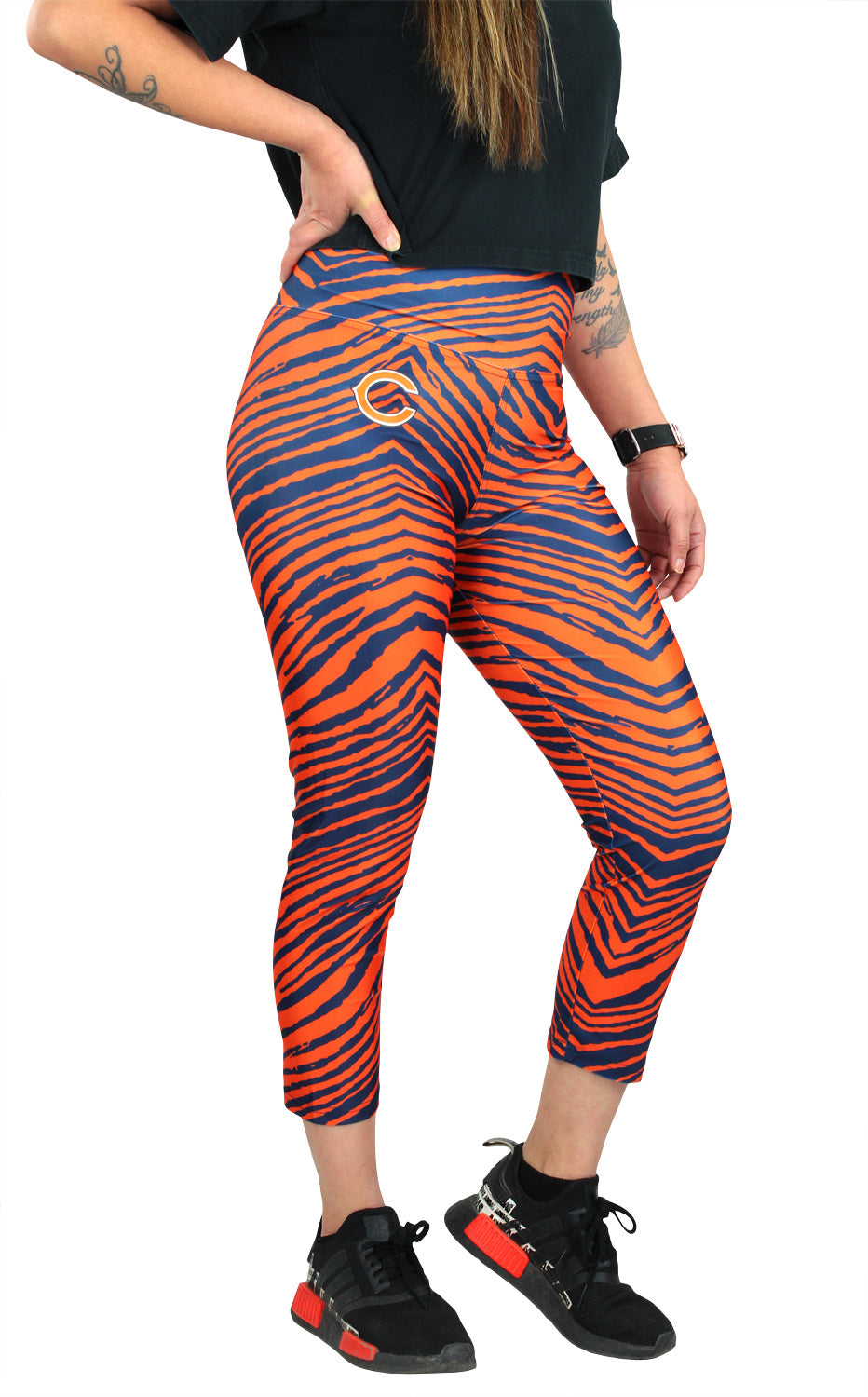 Zubaz NFL Women's Chicago Bears 2 Color Zebra Print Capri Legging