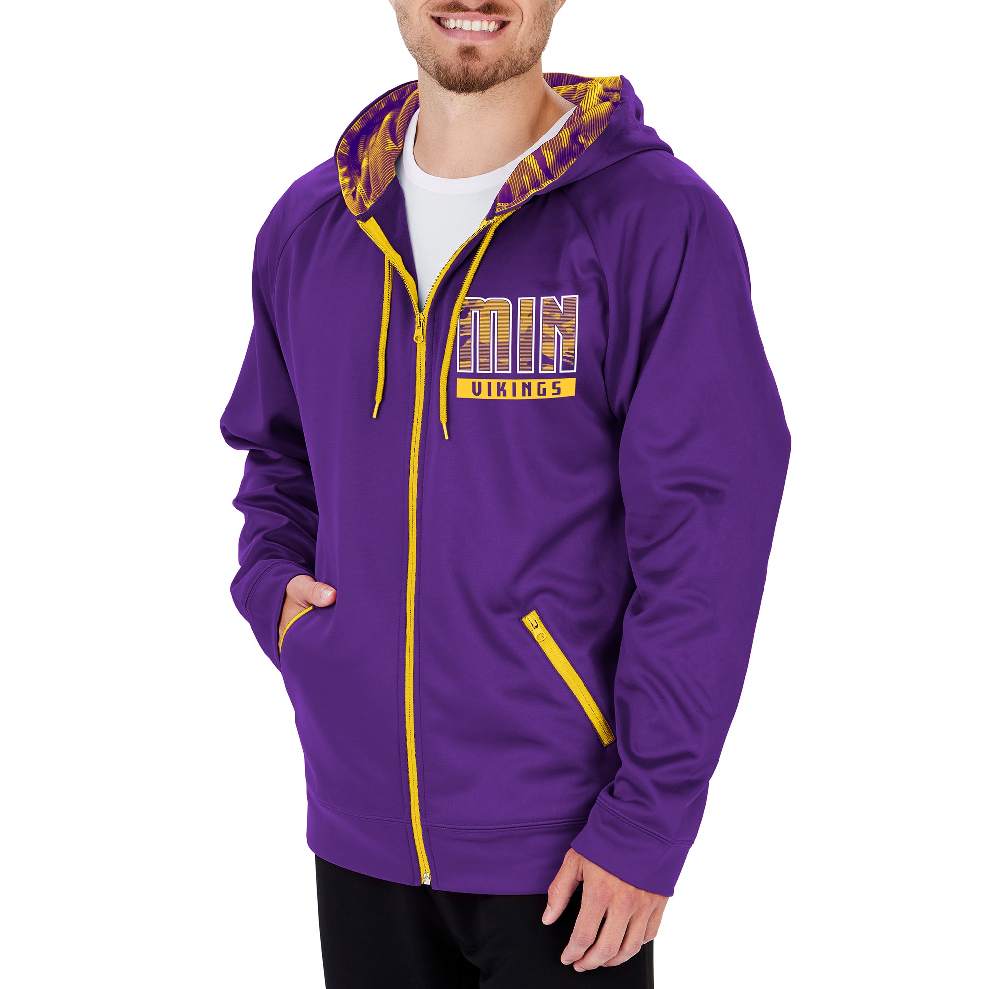 Zubaz NFL Men's Minnesota Vikings Full Zip Hoodie With Team Color Camo Lines