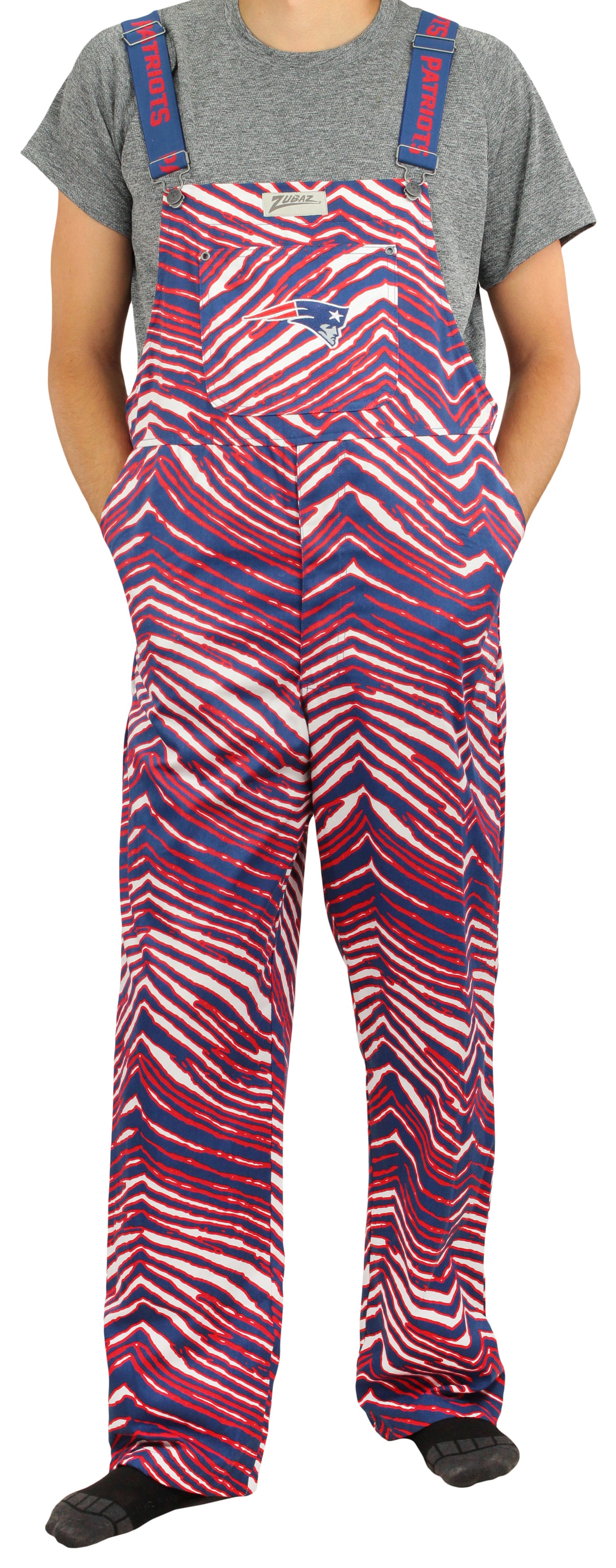 Zubaz NFL Men's New England Patriots Zebra Printed Team Bib Overalls