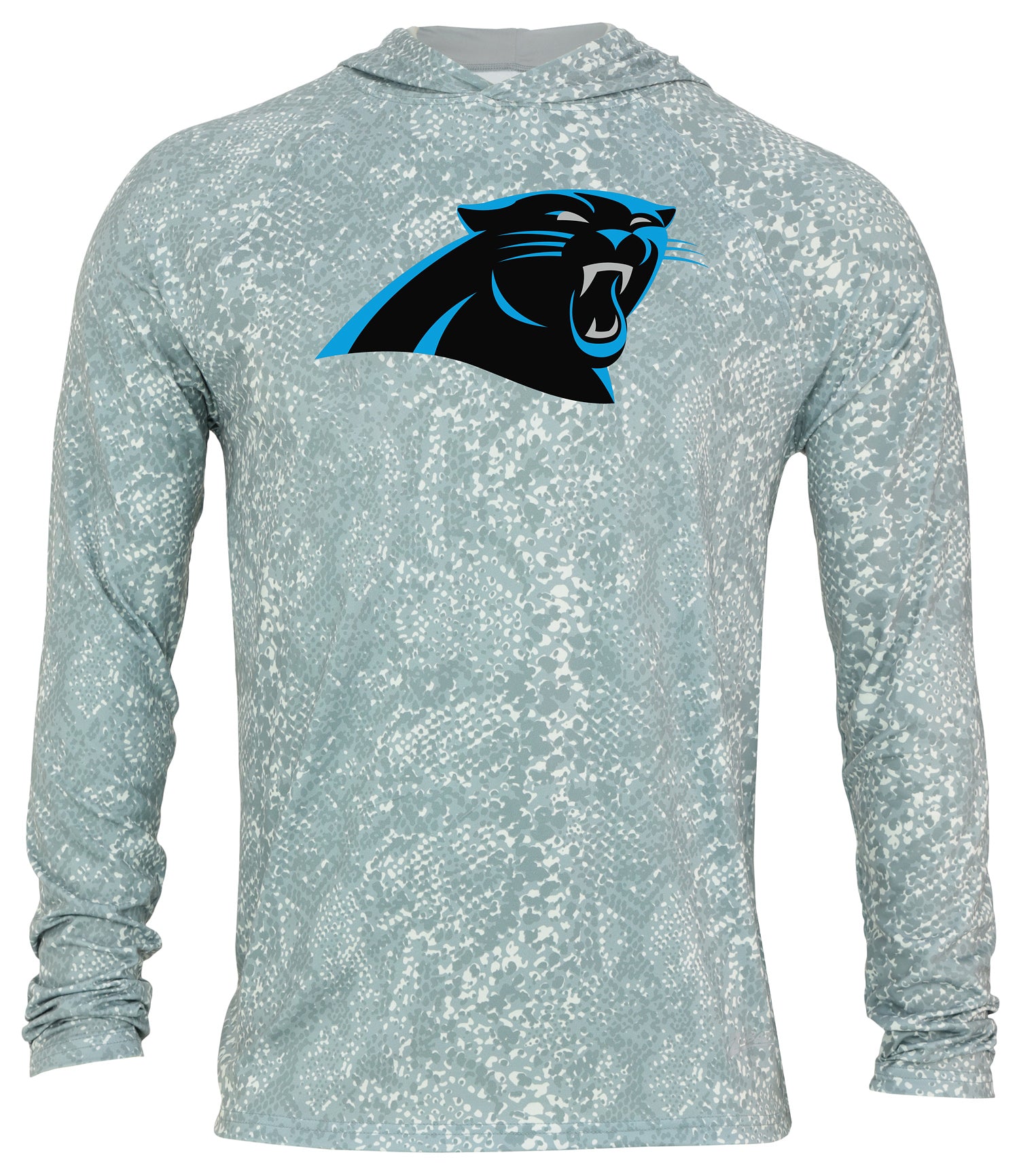 Zubaz NFL Men's Light Weight All Over Post Gray Tonal Hoodie, With Primary Logo, Carolina Panthers