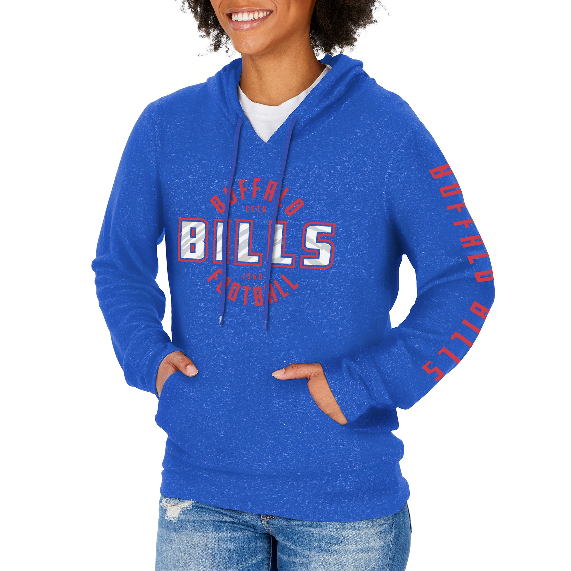 Zubaz Women's NFL BUFFALO BILLS WOMENS MARLED ROYAL BLUE SOFT HOOD W/ CIRCLE & SLEEVE GRAPHICS