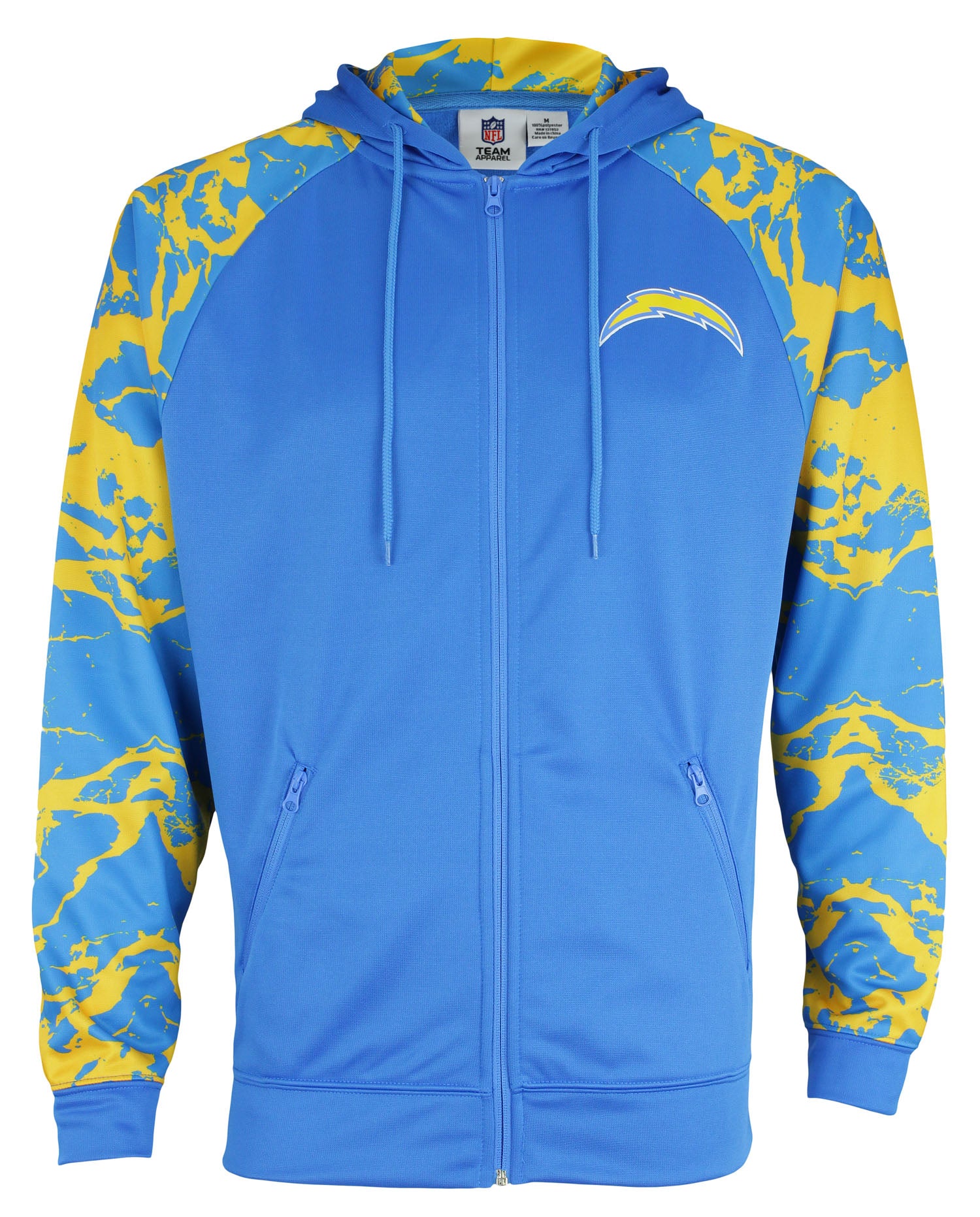 Zubaz NFL Men's Los Angeles Chargers Performance Full Zip Hoodie with Lava Sleeves