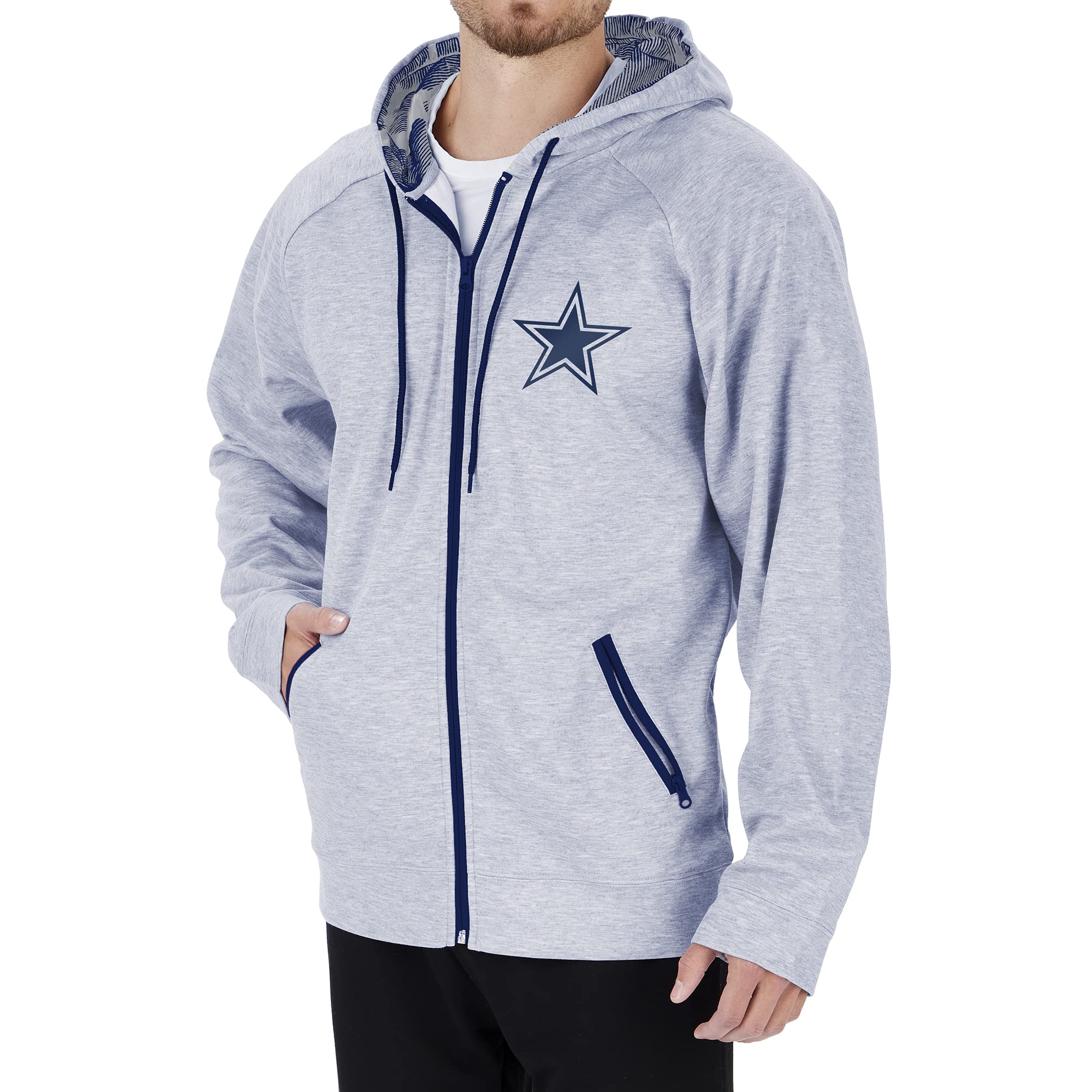 Zubaz NFL Men's Heather Gray Full Zip Hoodie with Team Color Camo Dallas Cowboys