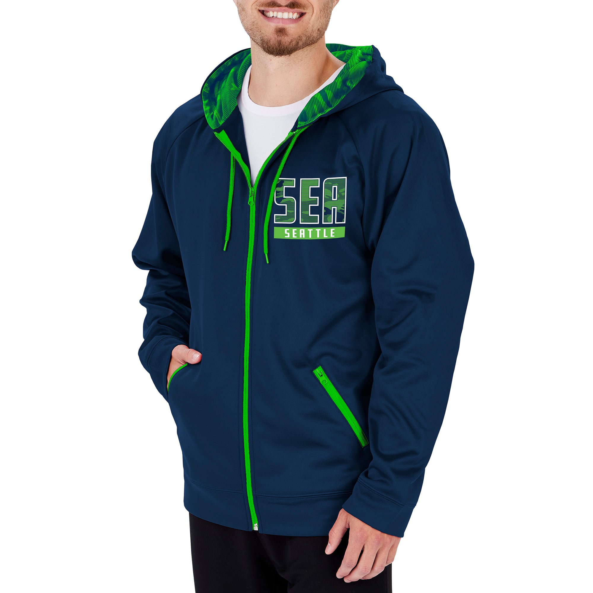 Zubaz NFL Men's Seattle Seahawks Full Zip Hoodie With Team Color Camo Lines