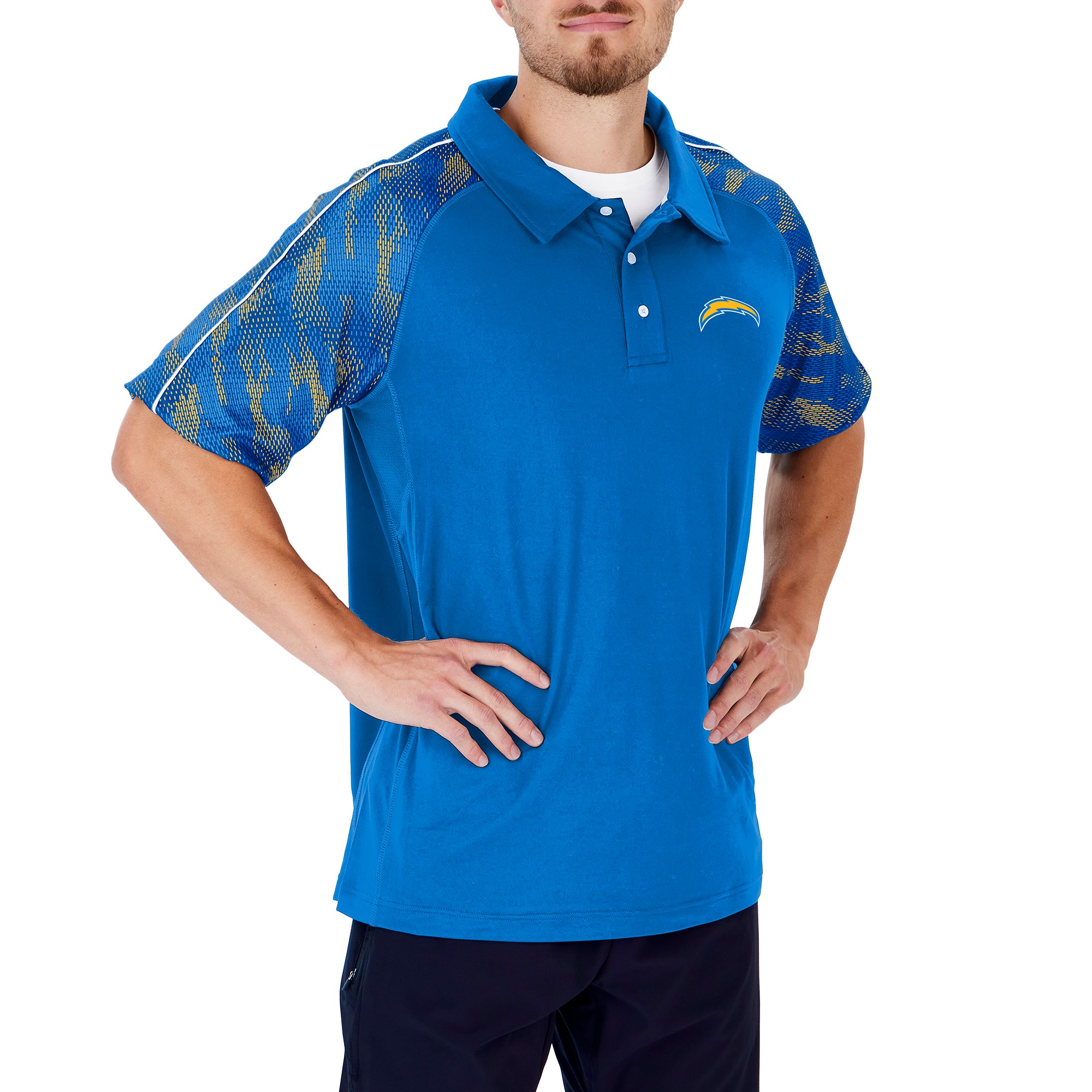 Zubaz NFL Men's Los Angeles Chargers Elevated Field Polo/ Viper Print Accent