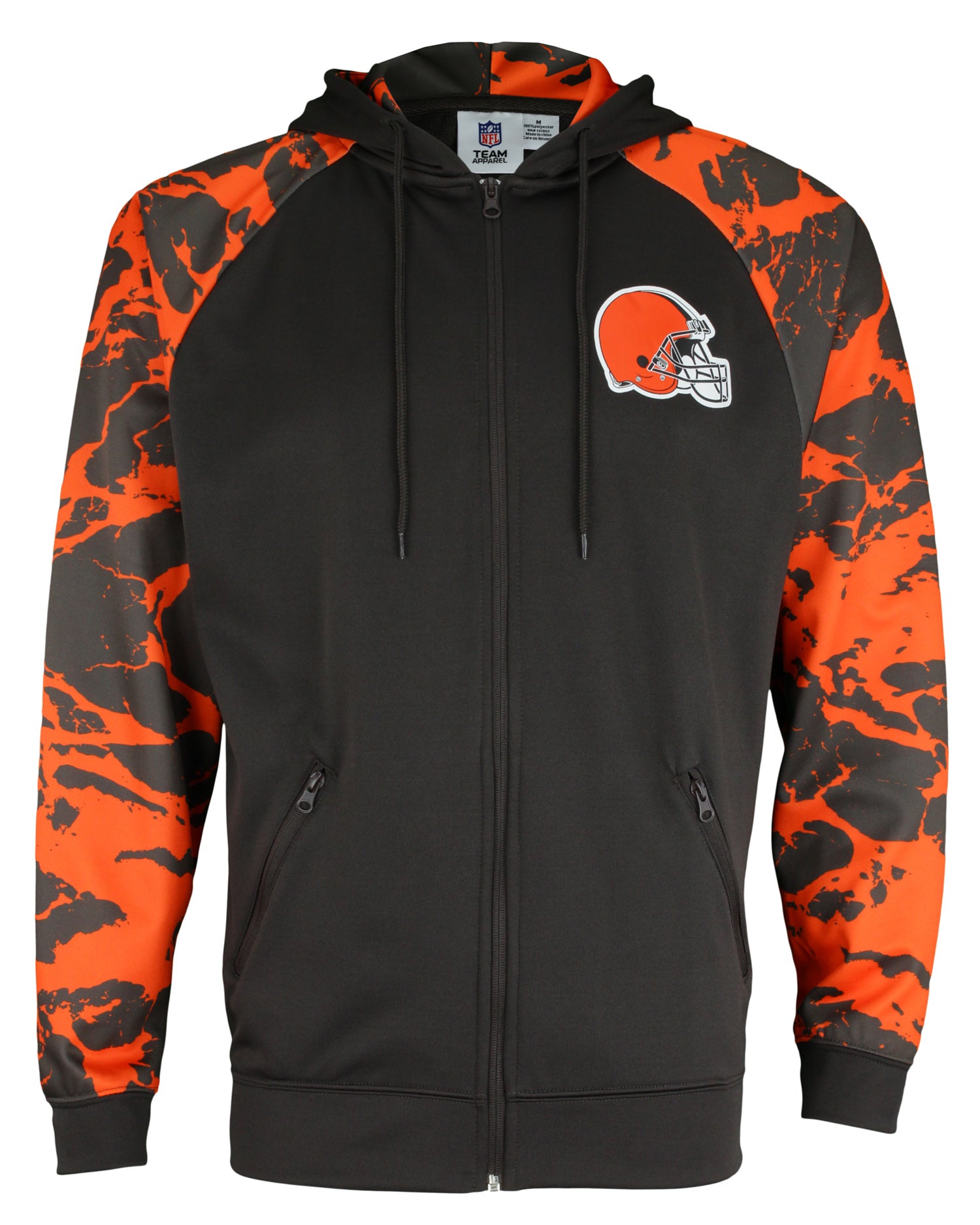 Zubaz NFL Men's Cleveland Browns Performance Full Zip Hoodie with Lava Sleeves