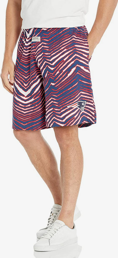 Zubaz New England Patriots NFL Men's Classic Zebra Print Shorts with Team Logo