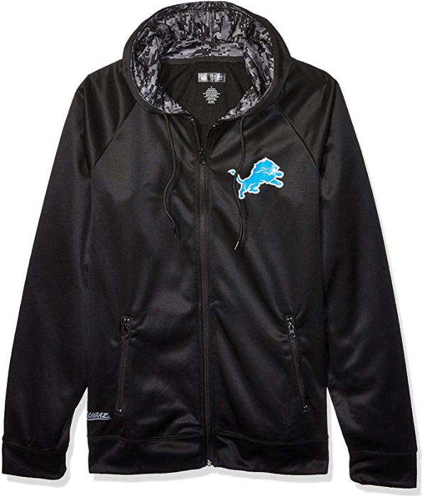 Zubaz NFL Men's Detroit Lions Full Zip Digital Camo Hood Hoodie, Black