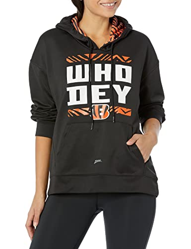 Zubaz NFL Women's Cincinnati Bengals Solid Team Color Hoodie with Zebra Details