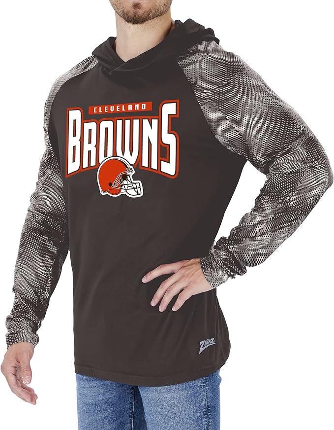 Zubaz Men's CLEVELAND BROWNS BROWN LW HOOD W/ TONAL VIPER PRINT SLEEVES