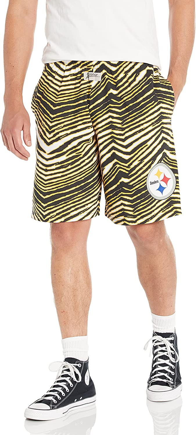 Zubaz Pittsburgh Steelers NFL Men's Classic Zebra Print Shorts with Team Logo