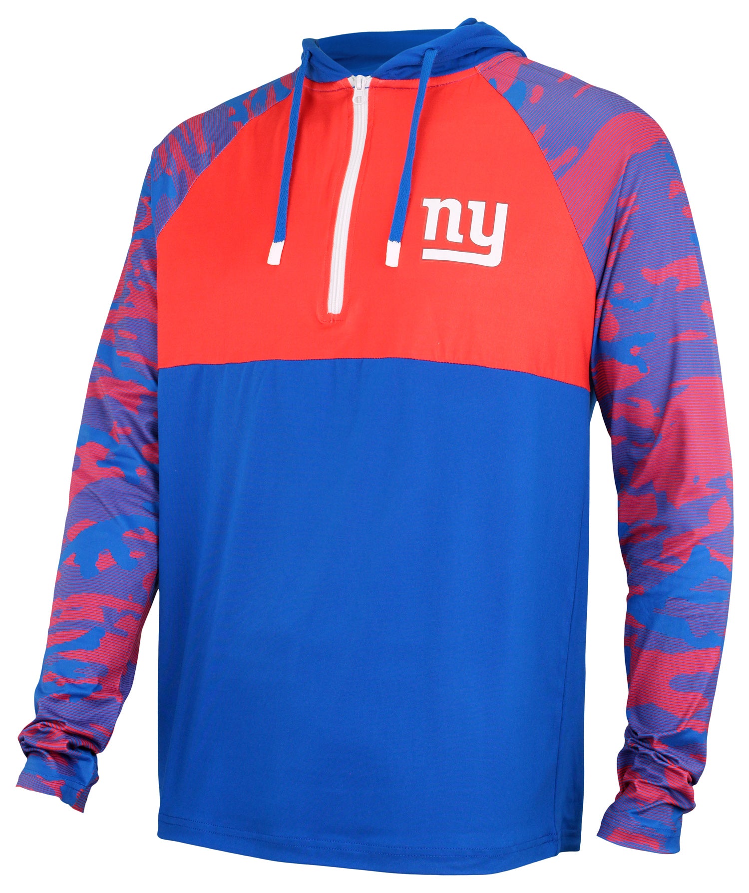 Zubaz NFL Men's New York Giants Team Color Block 1/4 Zip Hoodie W/ Camo Lines