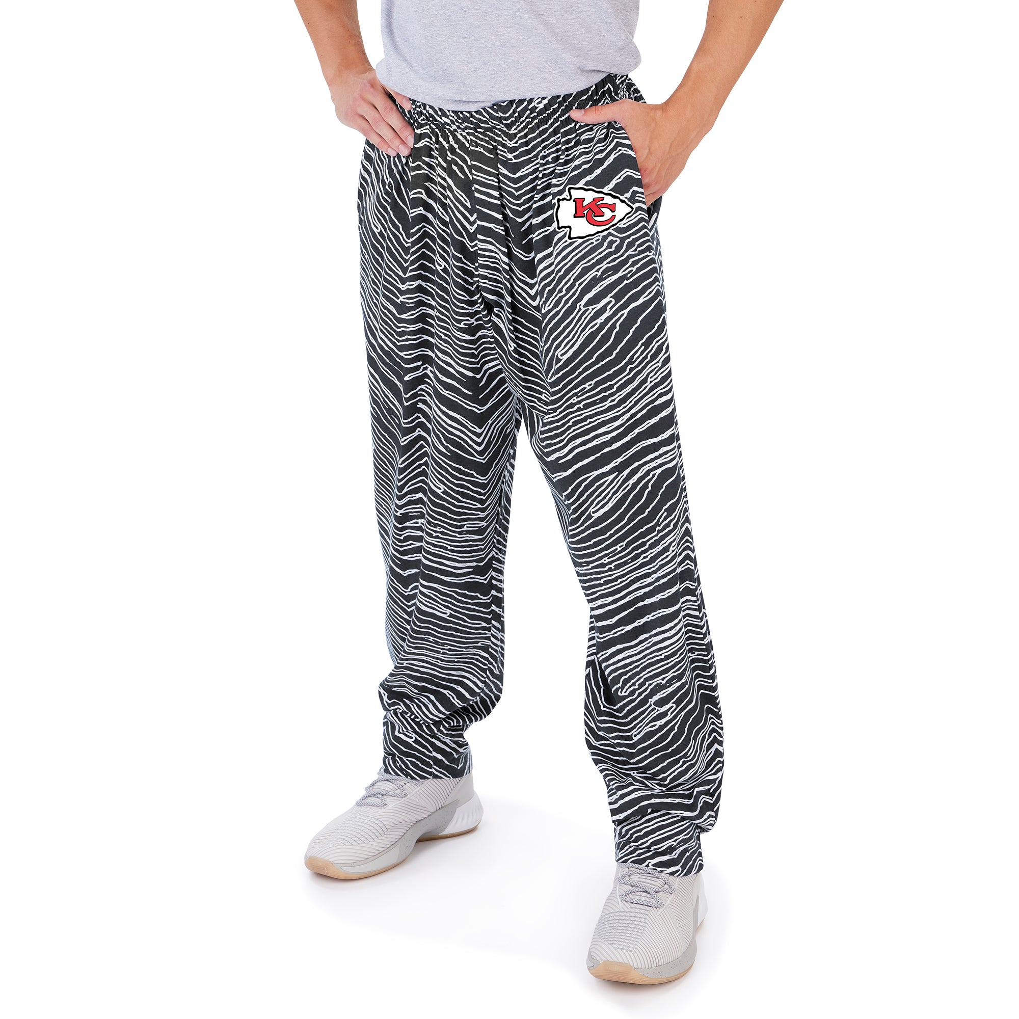 Zubaz NFL Men's KANSAS CITY CHIEFS BLACK/WHITE ZEBRA Outline Comfy PANT Medium