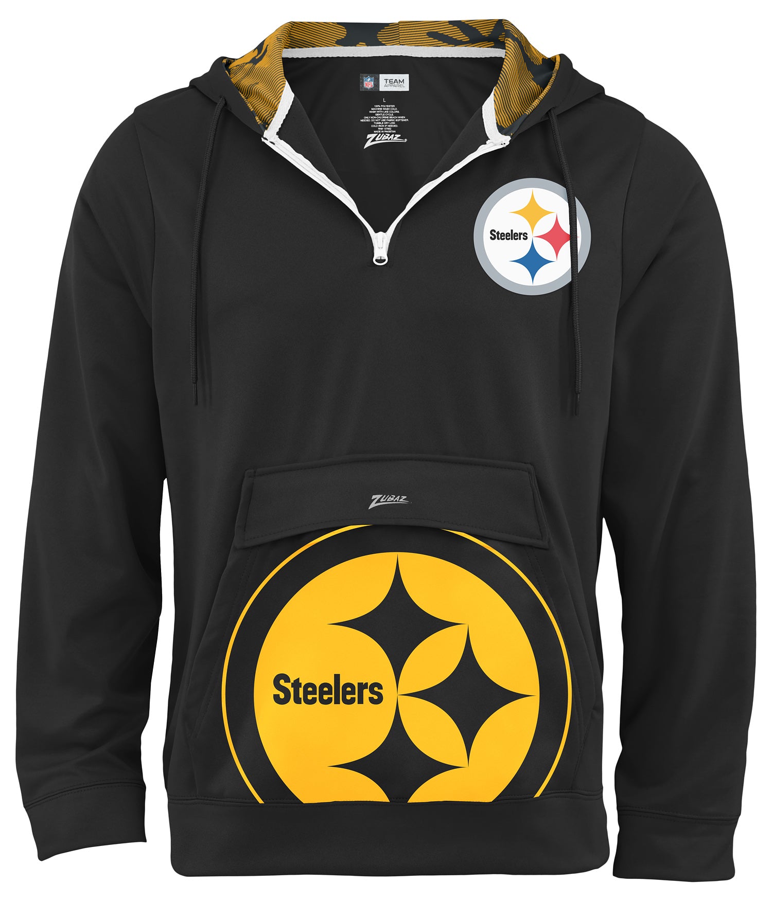 Zubaz NFL Men's 1/4 Zip Big Pocket Team Logo Hoodie Pittsburgh Steeler