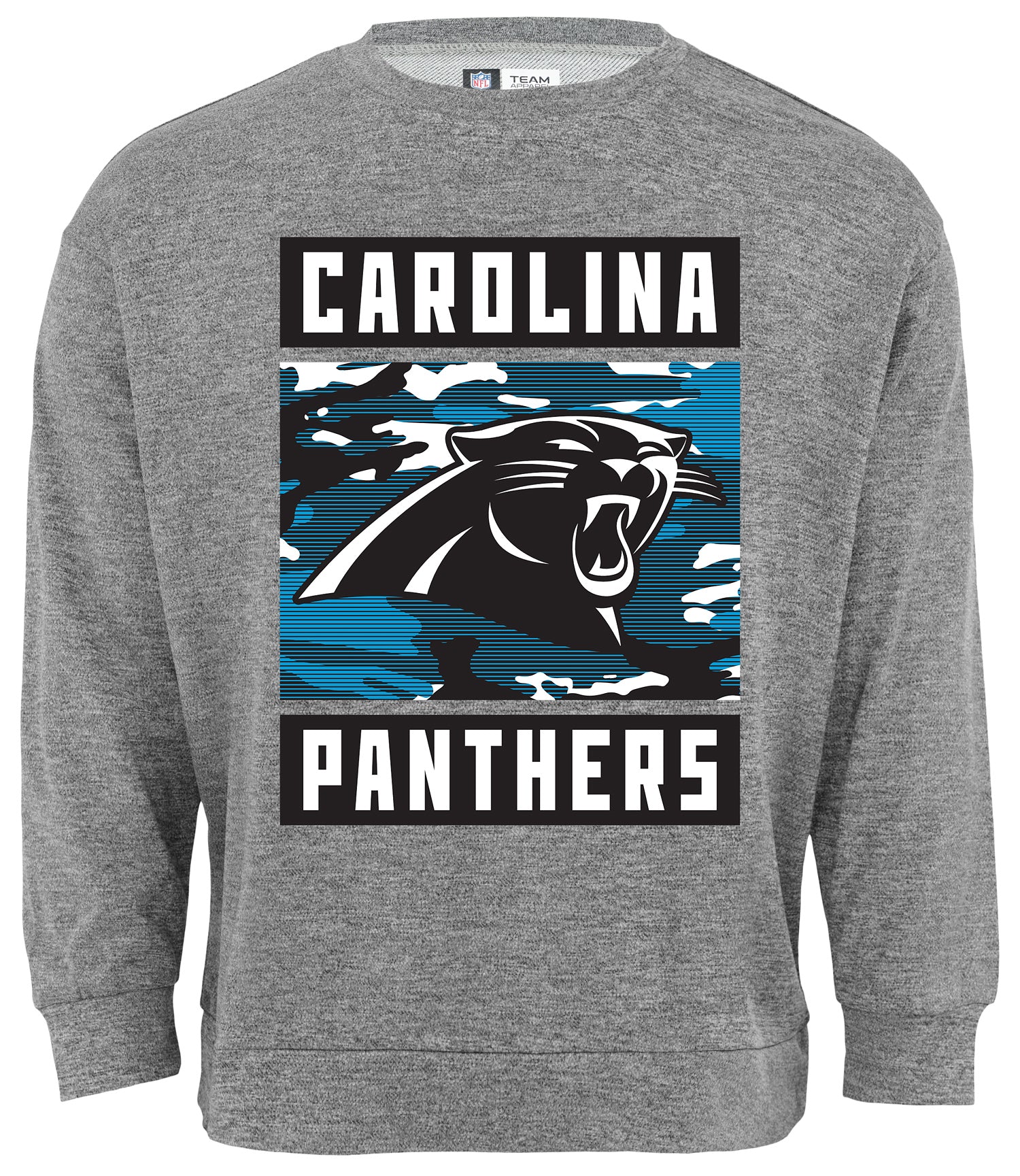 Zubaz NFL Men's Carolina Panthers Heather Grey Camo Team Crewneck Swea
