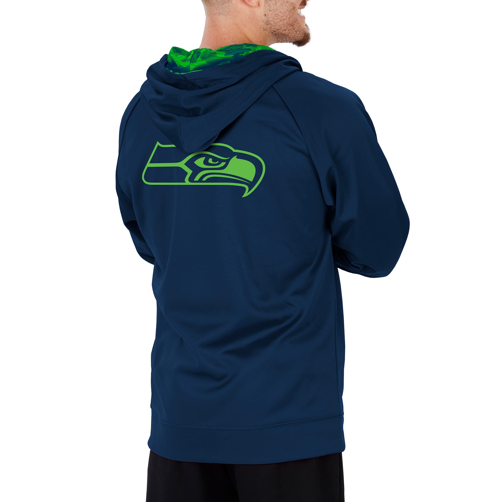 Zubaz NFL Men's Seattle Seahawks Full Zip Hoodie With Team Color Camo Lines