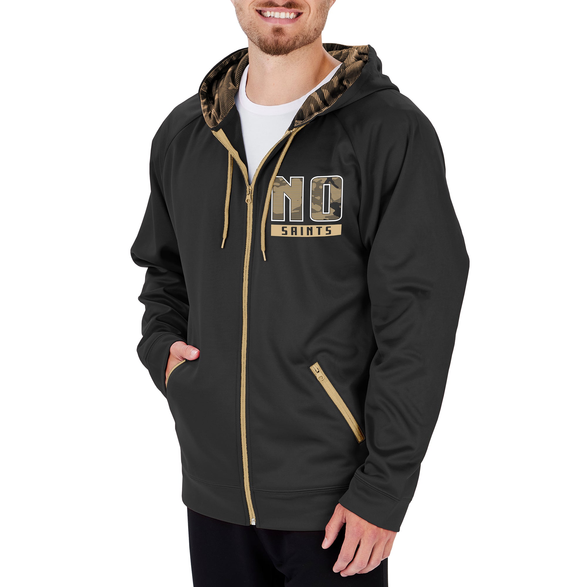 Zubaz NFL Men's New Orleans Saints Full Zip Hoodie With Team Color Camo Lines