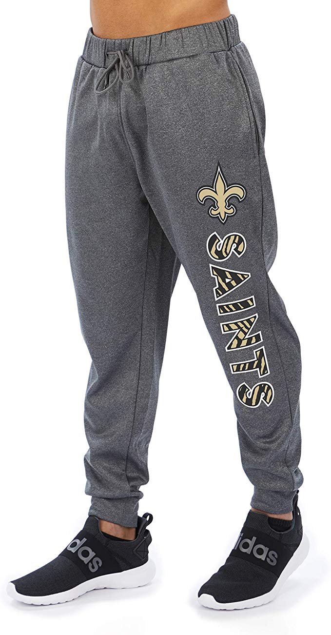 Zubaz NFL Football Men’s New Orleans Saints Gameday Zebra Wordmark Poly Fleece Jogger Pant