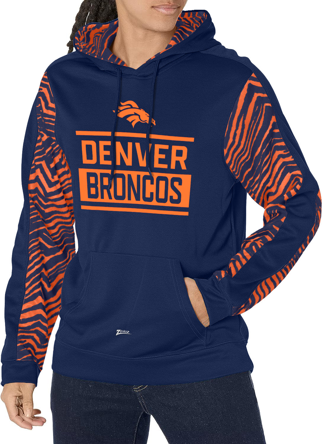 Zubaz NFL Men's Denver Broncos Team Color with Zebra Accents Pullover Hoodie