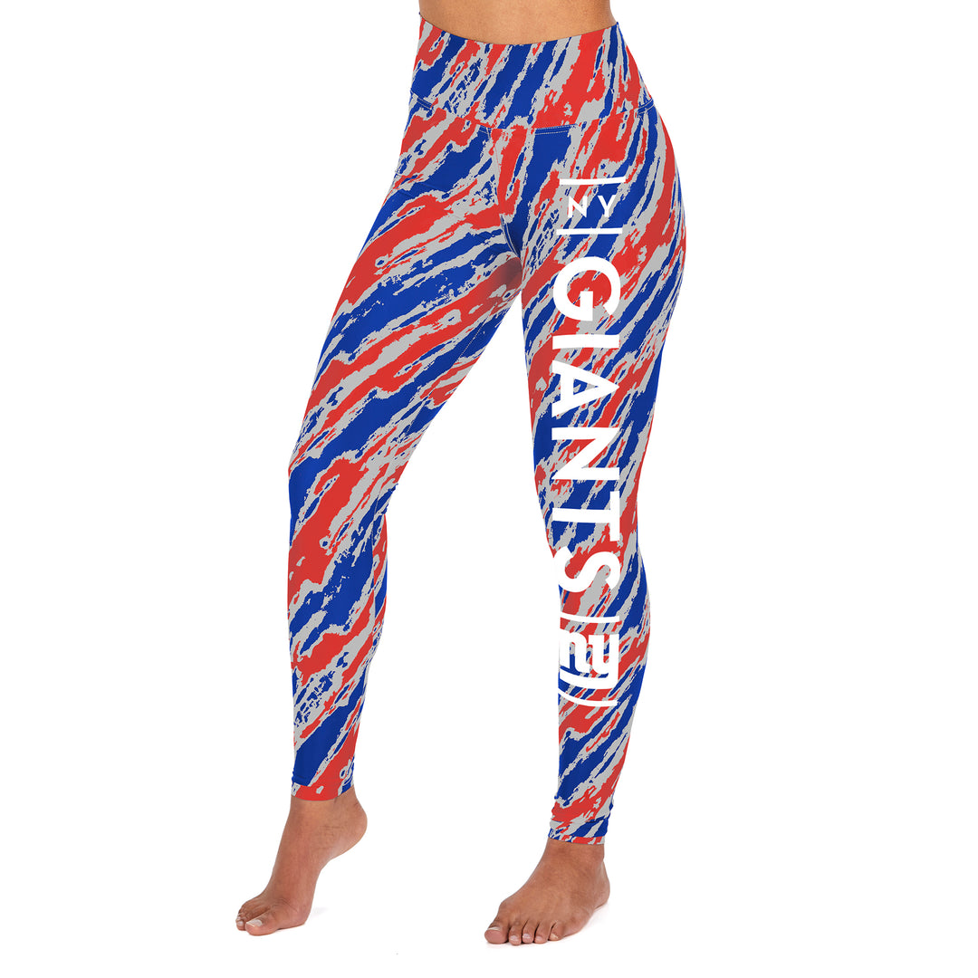 Zubaz NFL WOMENS NEW YORK GIANTS ROYAL BLUE/RED DIAGONAL STREAK LEGGIN