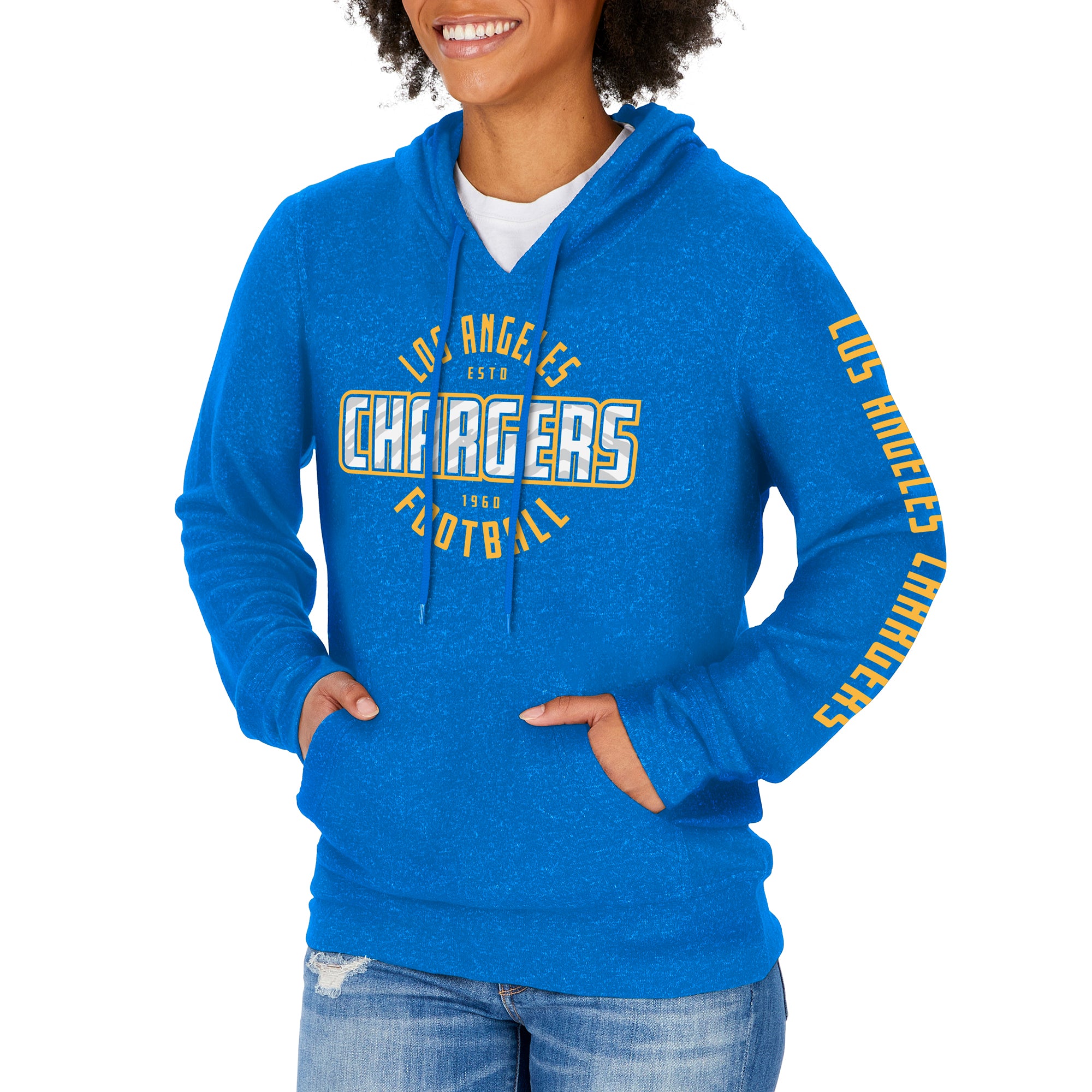 Zubaz Women's NFL LOS ANGELES CHARGERS WOMENS MARLED CHARGER BLUE SOFT HOOD W/ CIRCLE & SLEEVE GRAPHICS Large