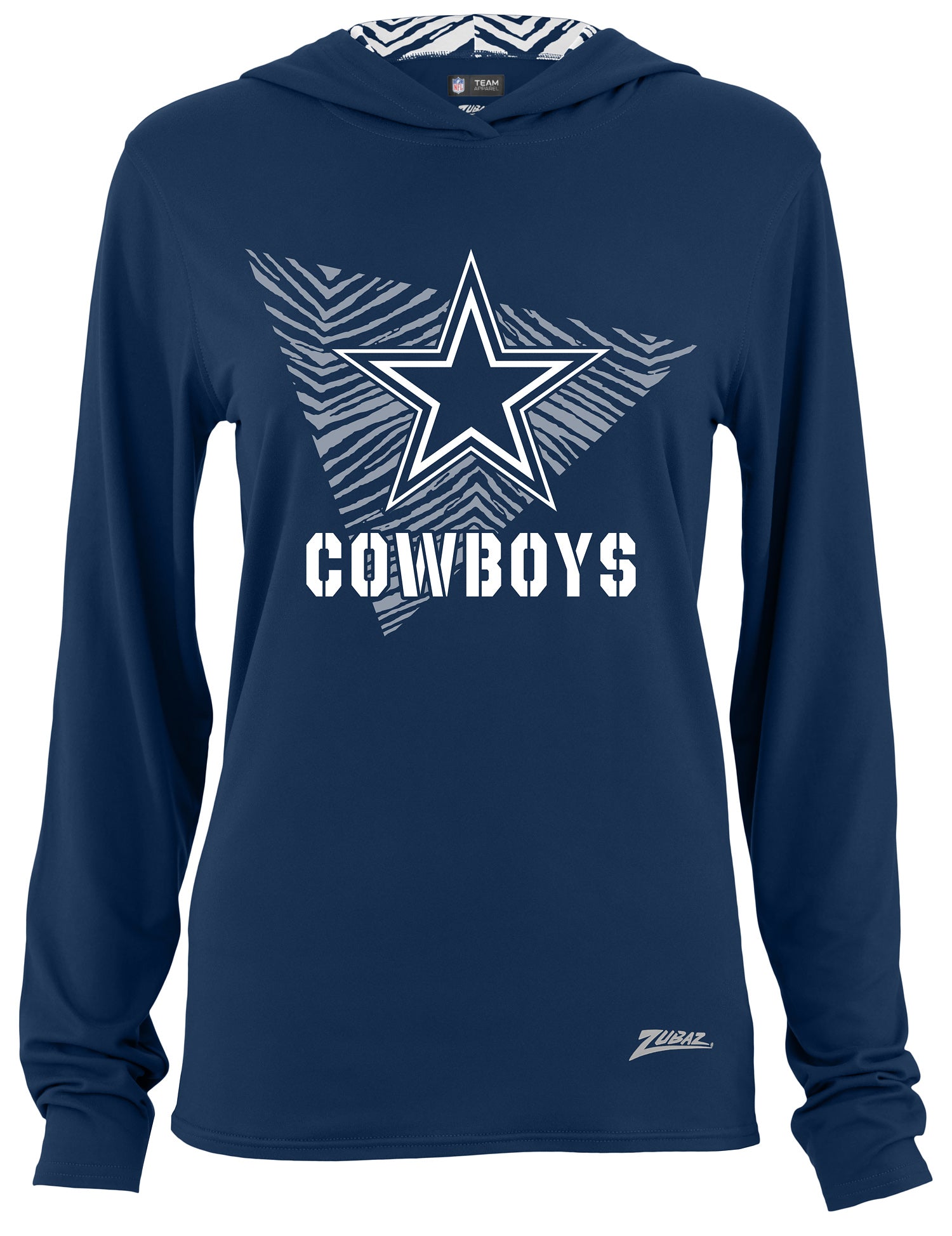 Zubaz NFL Women's Light Weight Team Color Hoodie 2 Tone Zebra Liner, Retro 3 Point Logo, Dallas Cowboys