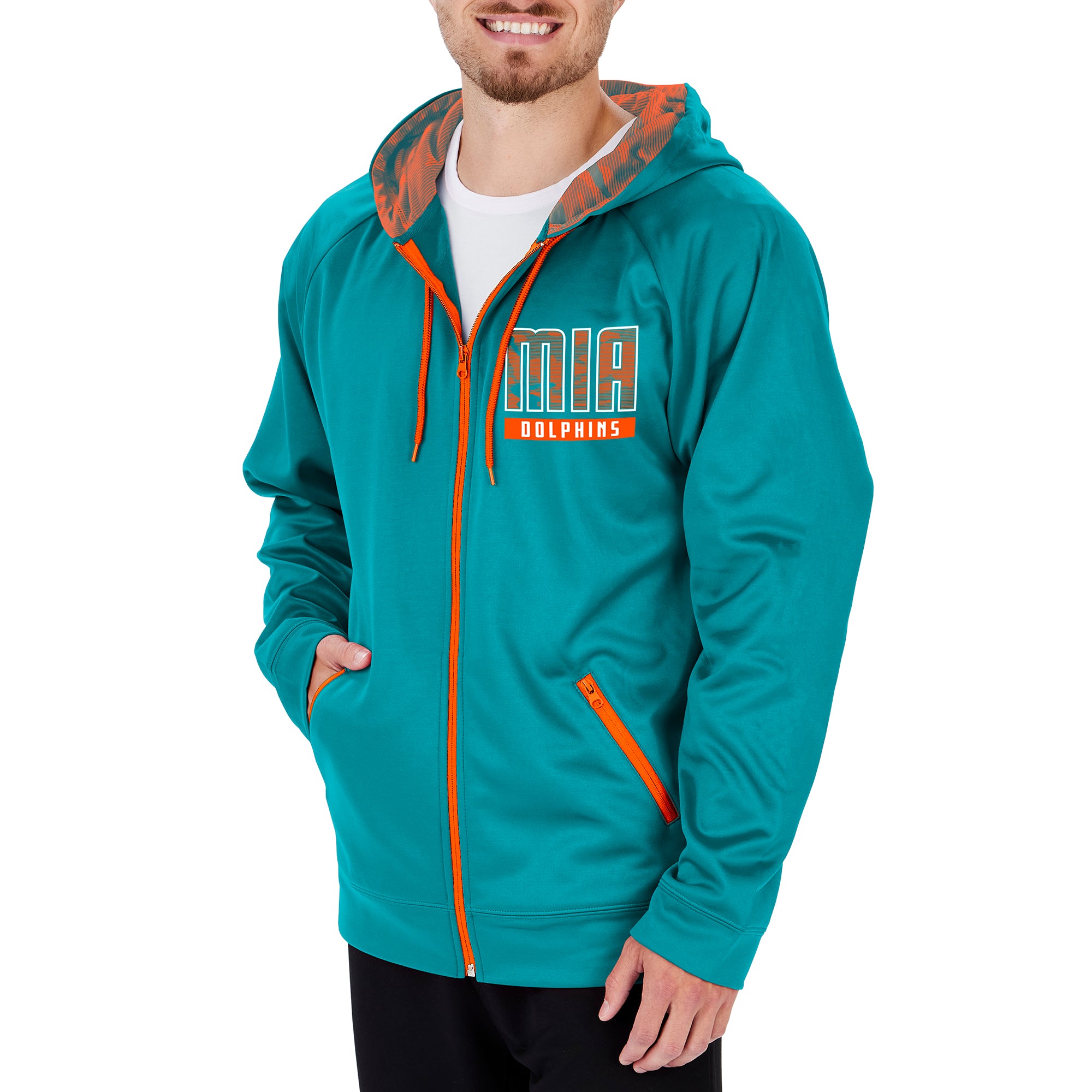 Zubaz NFL Men's Miami Dolphins  Team Camo Full Zip Camo Hoodie