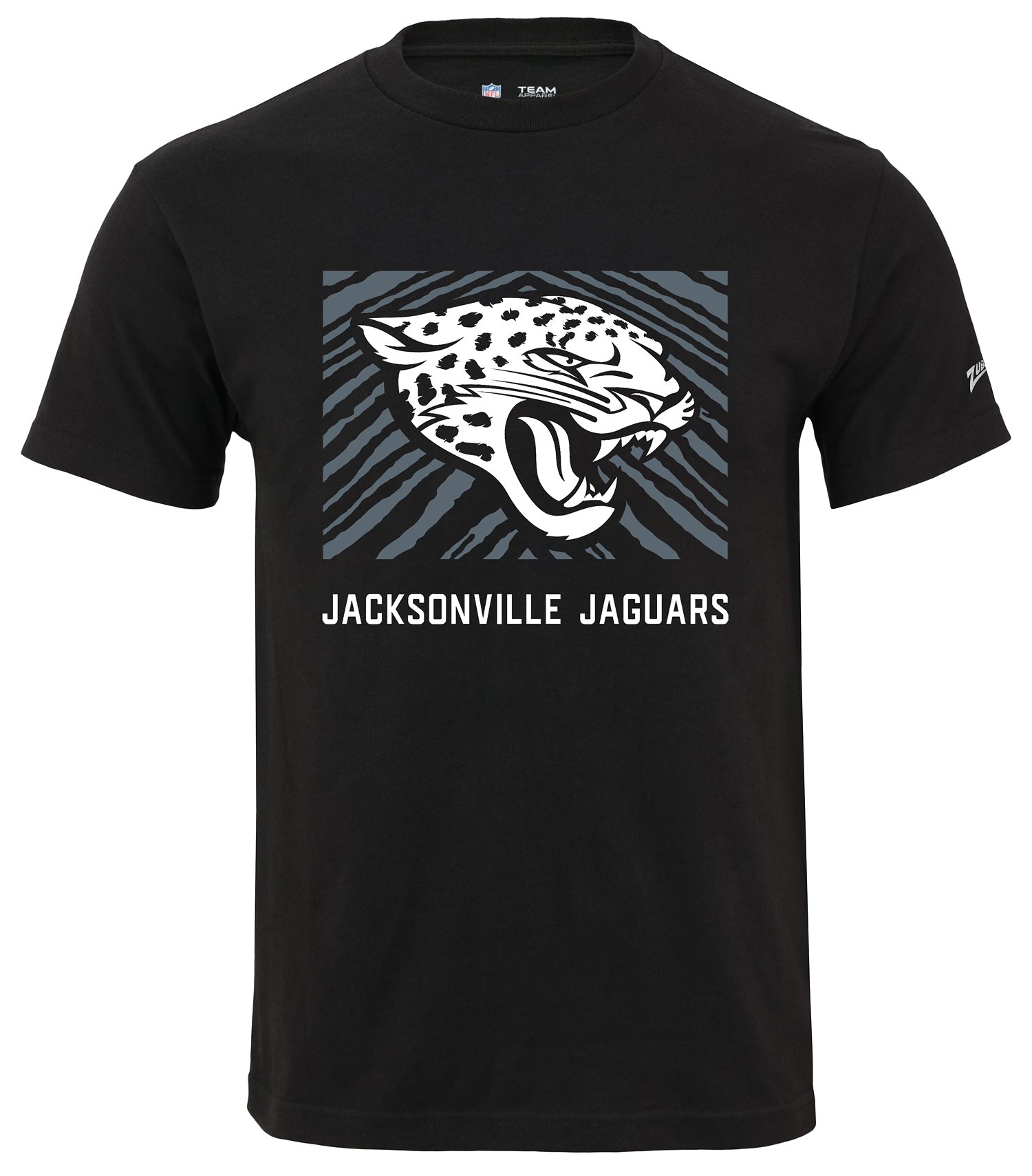 Zubaz NFL Unisex Cotton Heavyweight Short Sleeve T-shirt Black With Grey Tonal Tunnel Logo for Men and Women, Jacksonville Jaguars