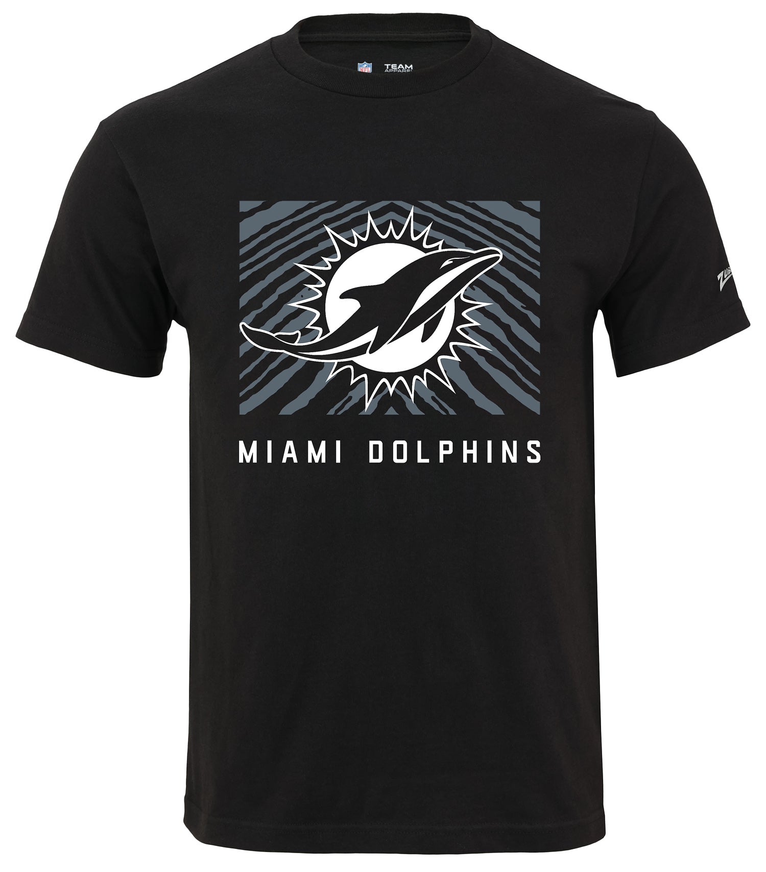 Zubaz NFL Unisex Cotton Heavyweight Short Sleeve T-shirt Black With Grey Tonal Tunnel Logo, Miami Dolphins