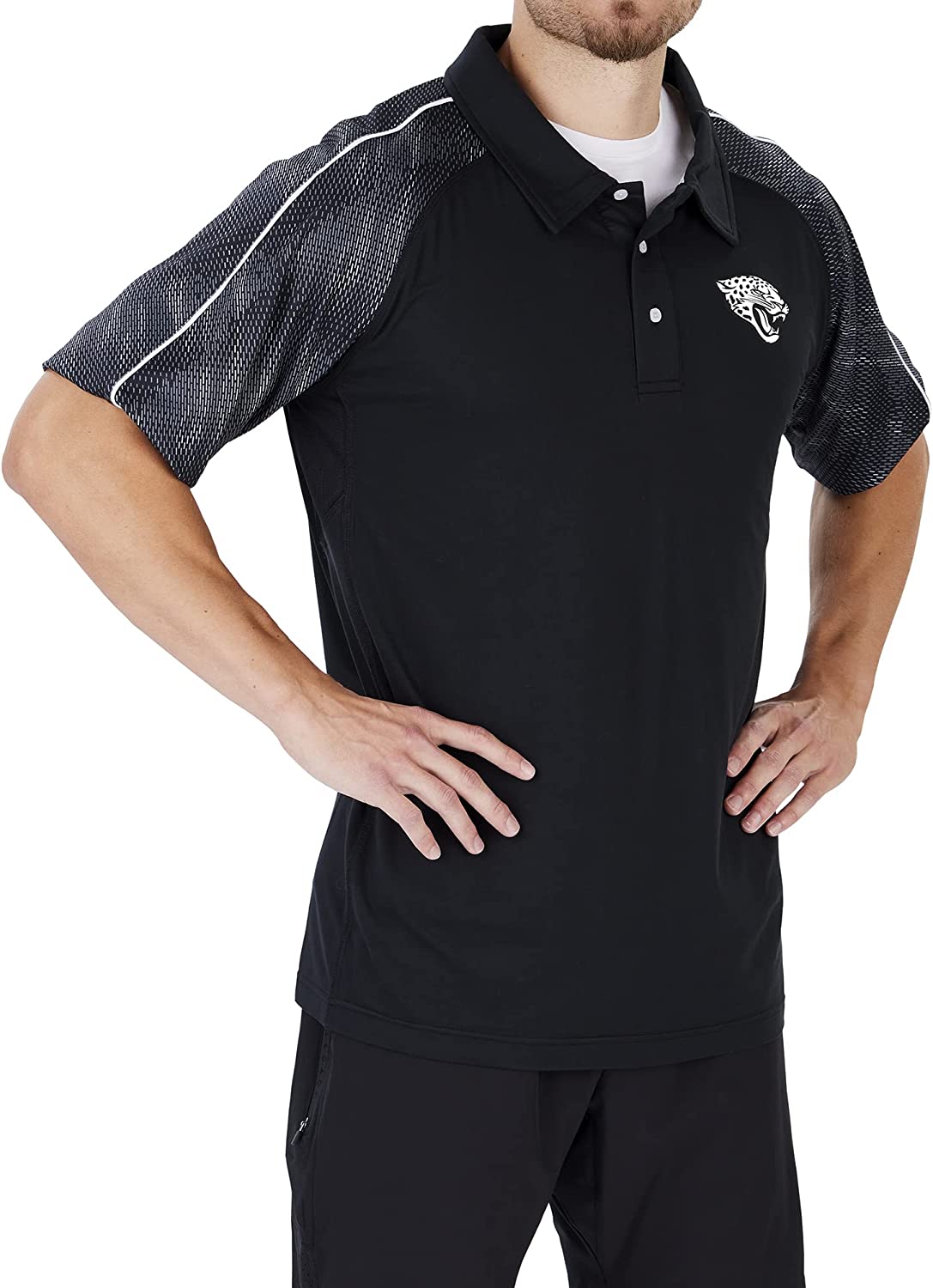 Zubaz Men's JACKSONVILLE JAGUARS BLACK ELEVATED FIELD POLO W/ TONAL VIPER ACCENT Large