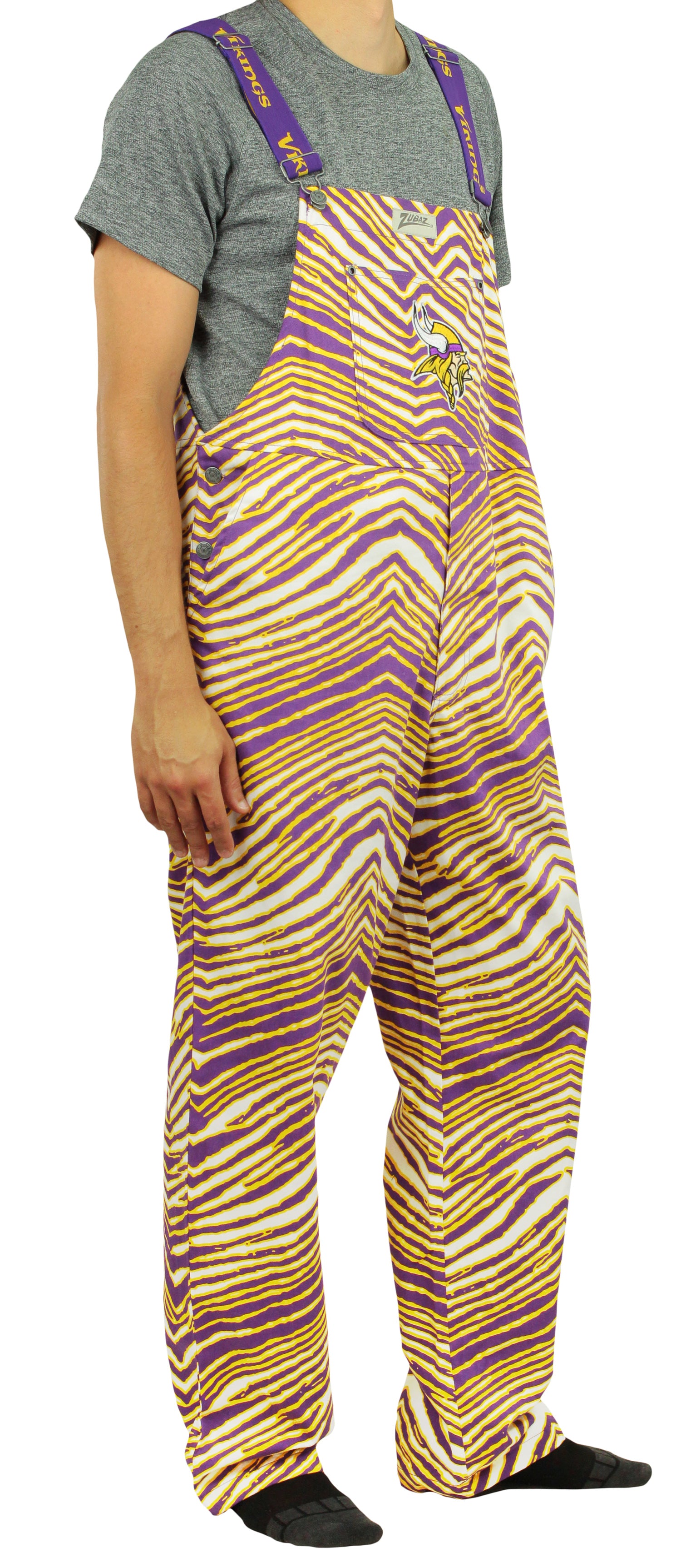 Zubaz NFL Unisex Zebra Lined Bib Overalls for Adult Men and Women, Minnesota Vikings