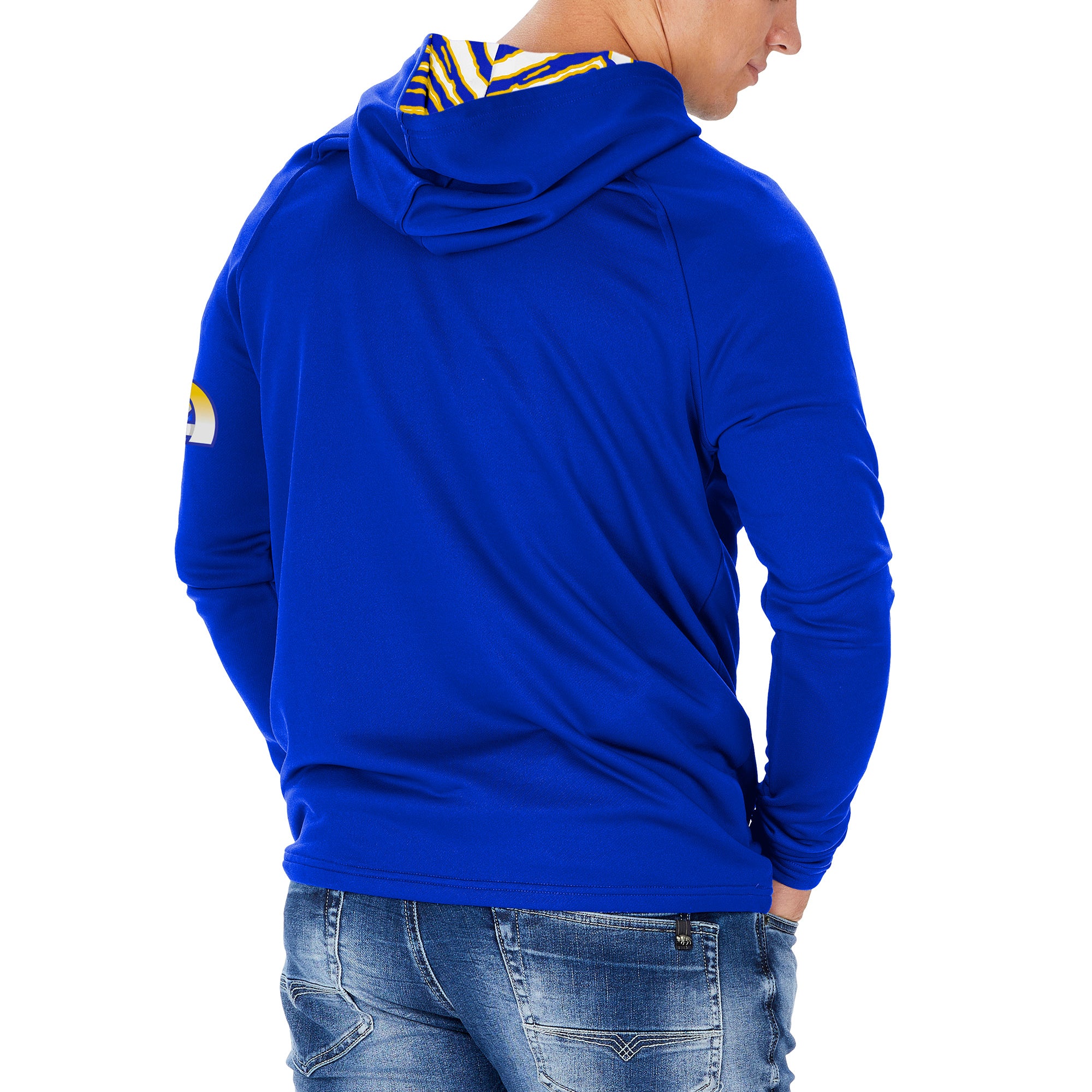 Zubaz NFL Men's Light Weight Team Color Hoodie With 3 Tone Zebra Lined Hood, Great Play Logo, LA Rams