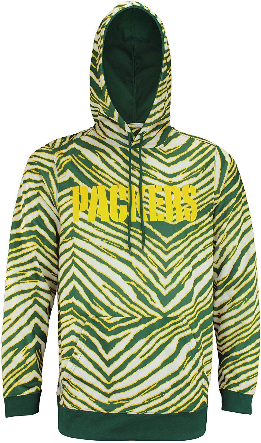 Zubaz NFL Football Men's Green Bay Packers Zebra Print Touchdown Hoodie