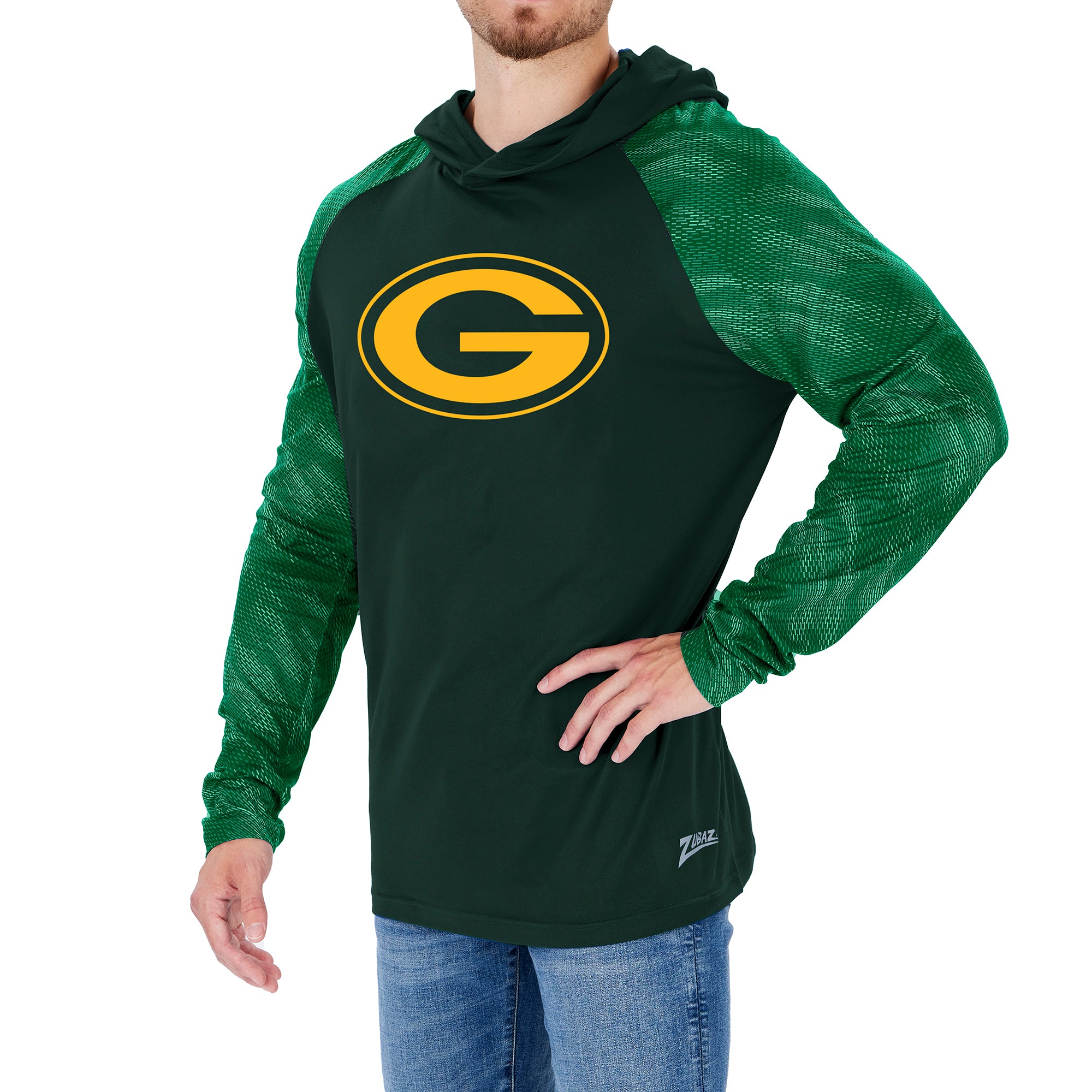 Zubaz NFL Men's Green Bay Packers Pullover Hoodie W/ Viper Print Sleeves