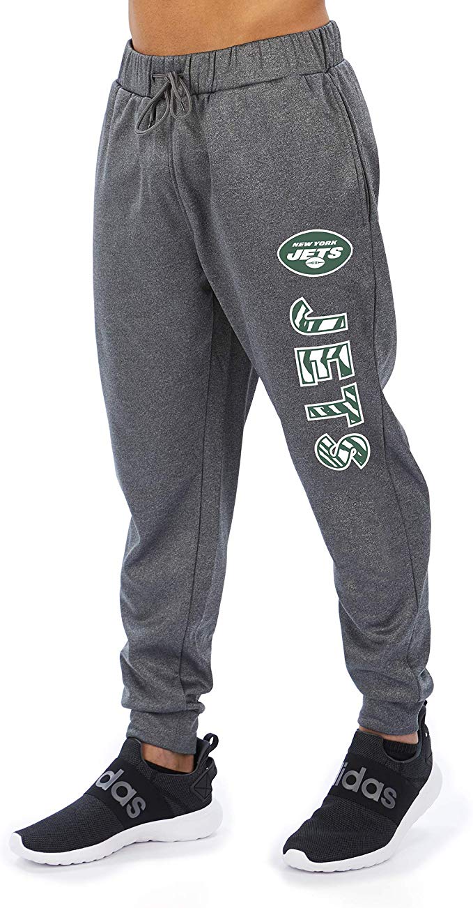 Zubaz NFL Football Men’s New York Jets Gameday Zebra Wordmark Poly Fleece Jogger Pant