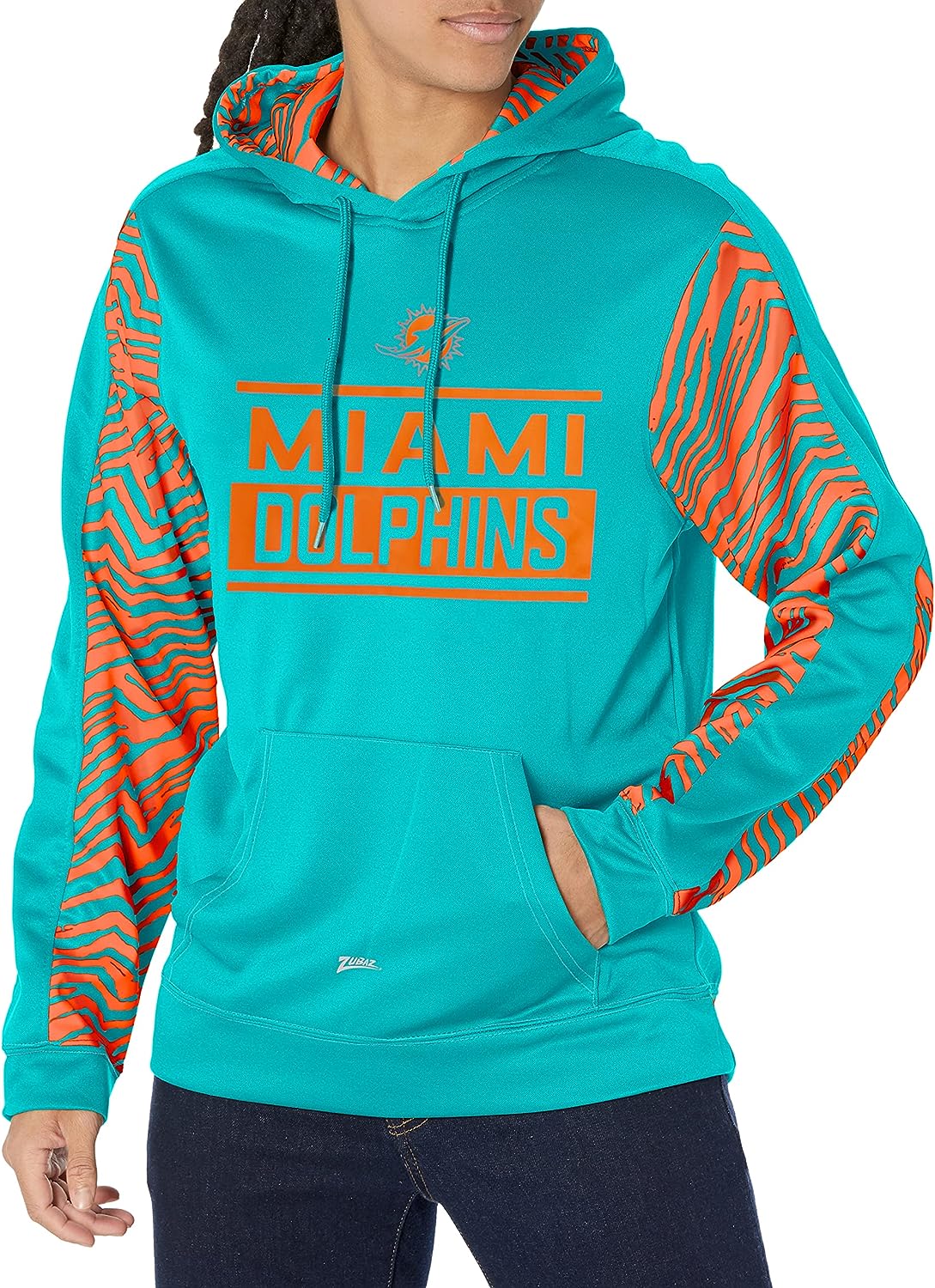 Zubaz NFL Men's Miami Dolphins Team Color with Zebra Accents Pullover Hoodie