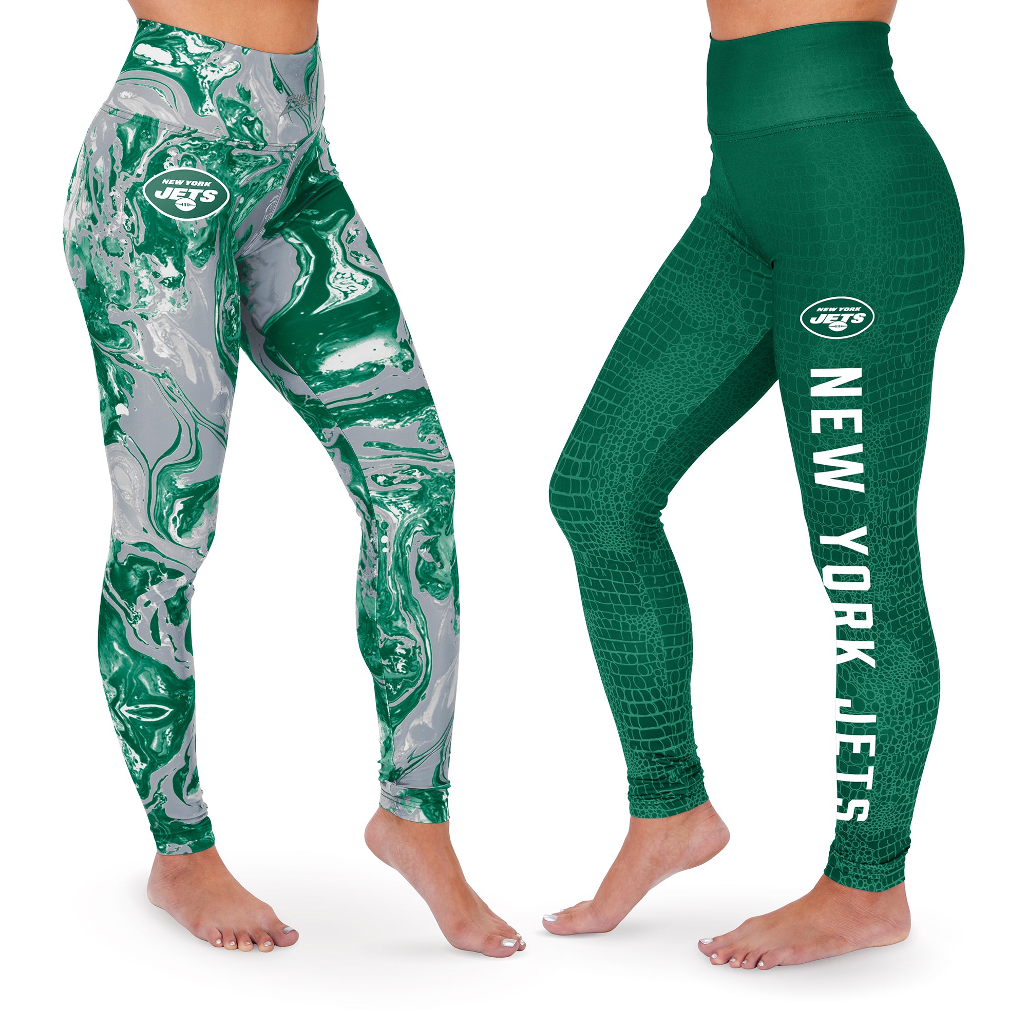 Zubaz NFL Women's New York Jets Swirl & Skin Fade 2 Pack Leggings