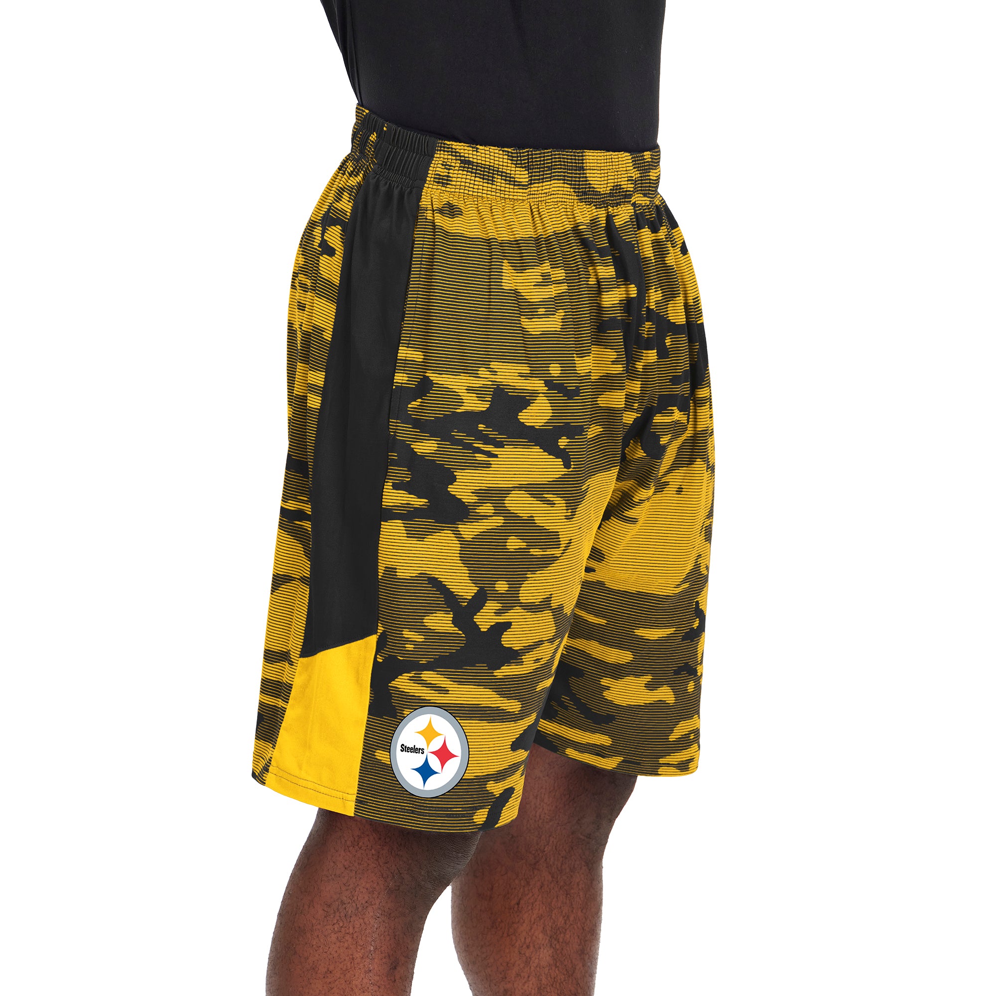 Zubaz Men's NFL Pittsburgh Steelers Lightweight Shorts with Camo Lines