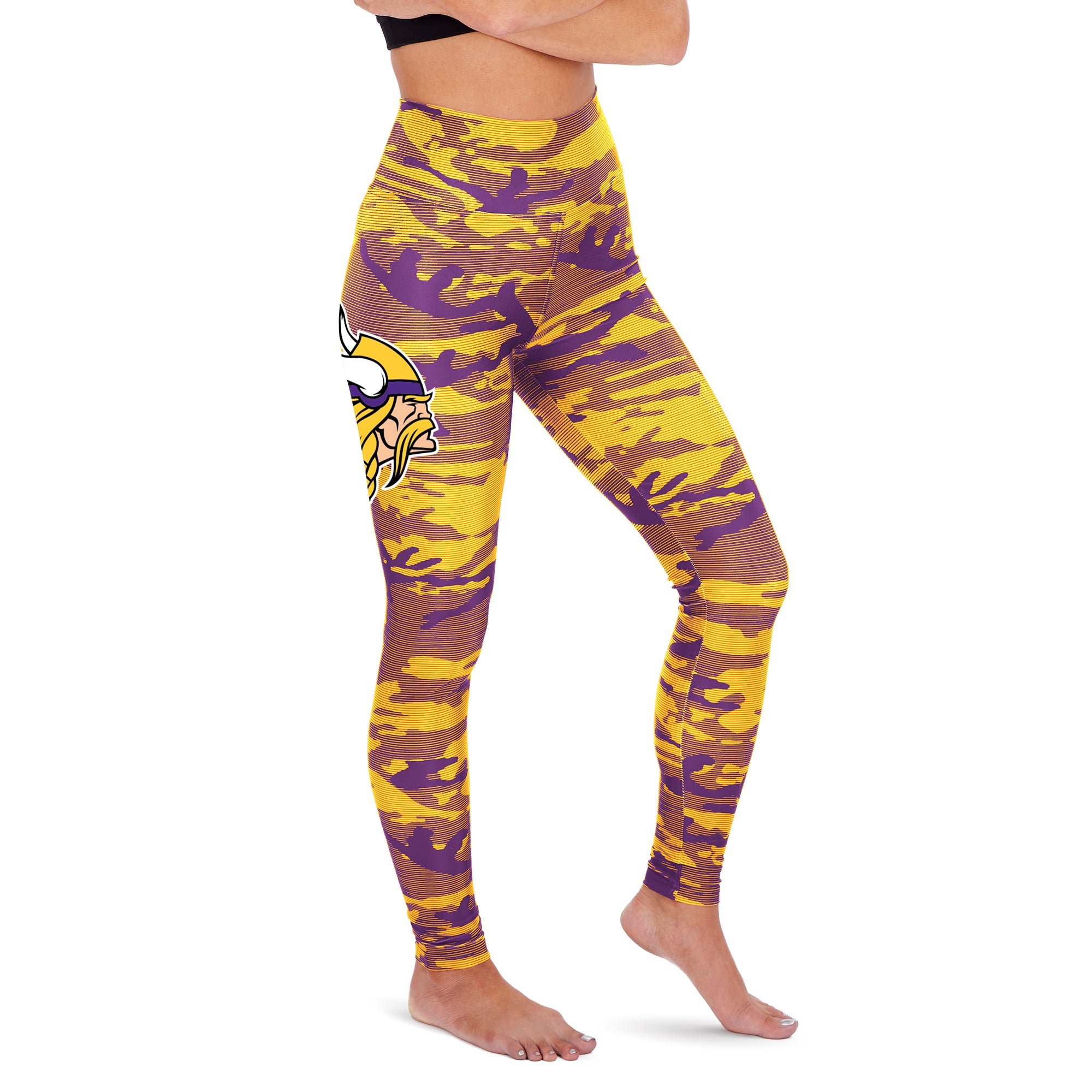 Zubaz NFL Women's MINNESOTA VIKINGS PURPLE/YELLOW CAMO LINES LEGGING LG