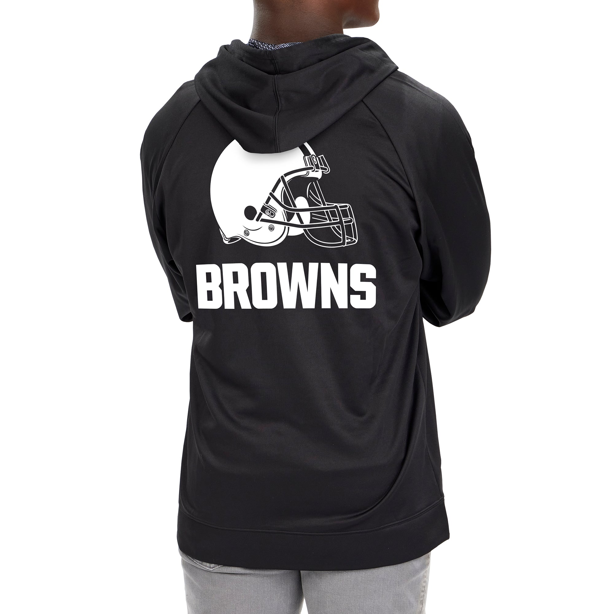 Zubaz NFL Men's CLEVELAND BROWNS SOLID BLACK FULL ZIP HOOD W/ TONAL VIPER PRINT HOOD LINER Small