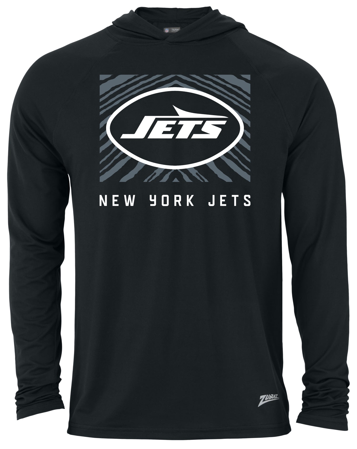 Zubaz NFL Men's Light Weight Black Body Hoodie, Gray Tunnel Logo, New York Jets