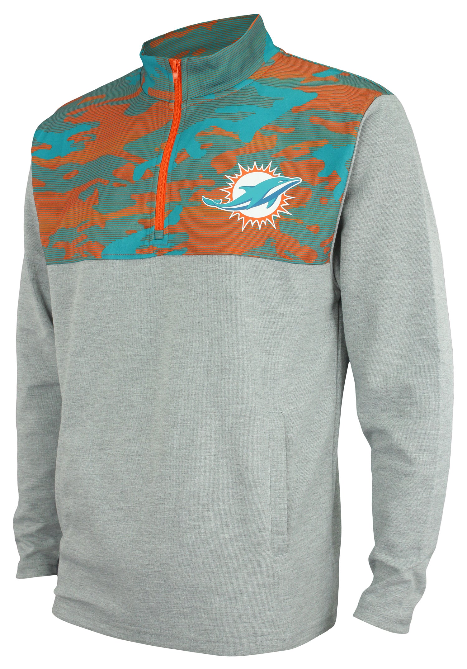 Zubaz Men's NFL Miami Dolphins 1/4 Zip Fleece Pullover with Camo Lines
