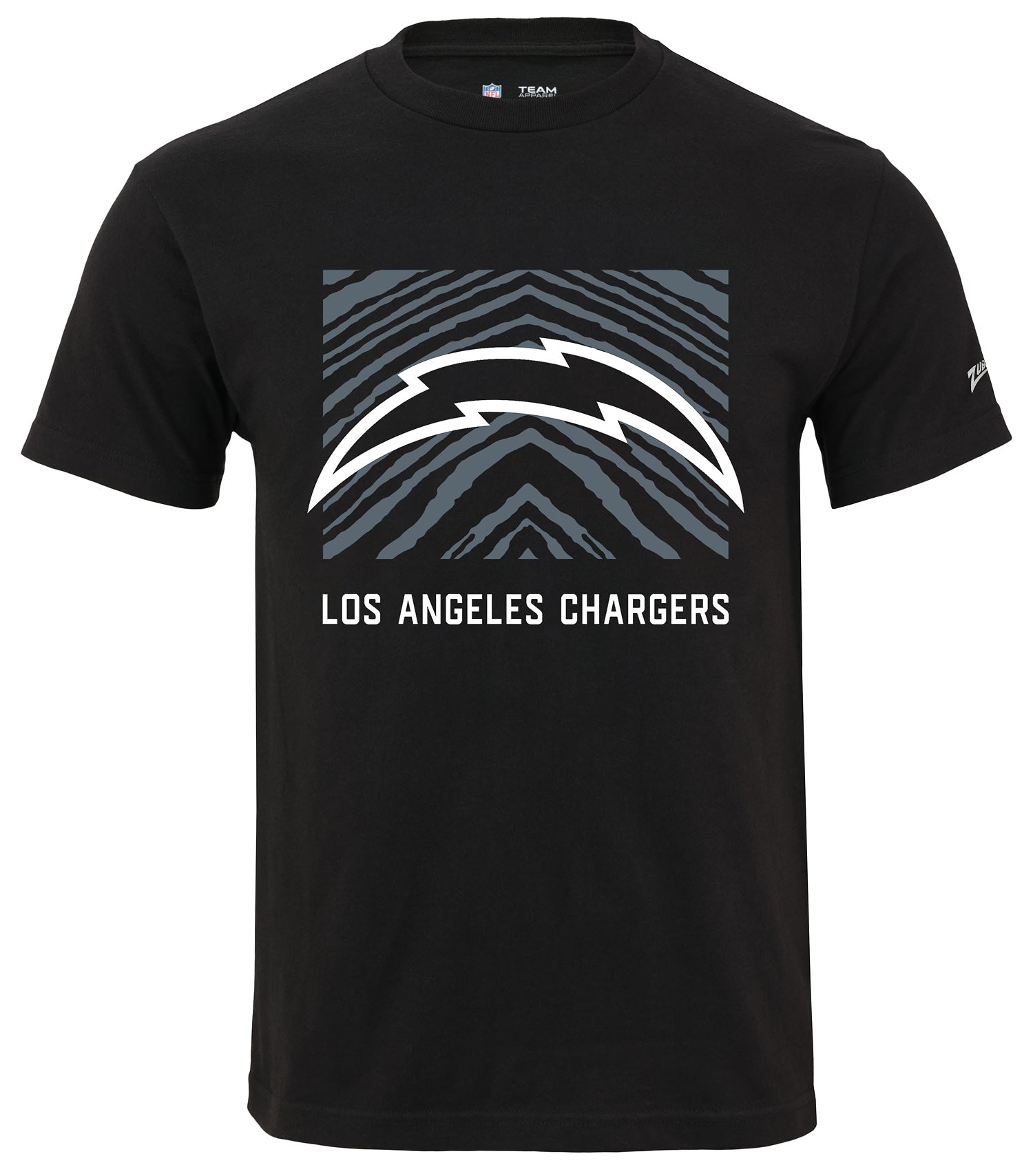 Zubaz NFL Unisex Cotton Heavyweight Short Sleeve T-shirt Black With Grey Tonal Tunnel Logo, Los Angeles Chargers